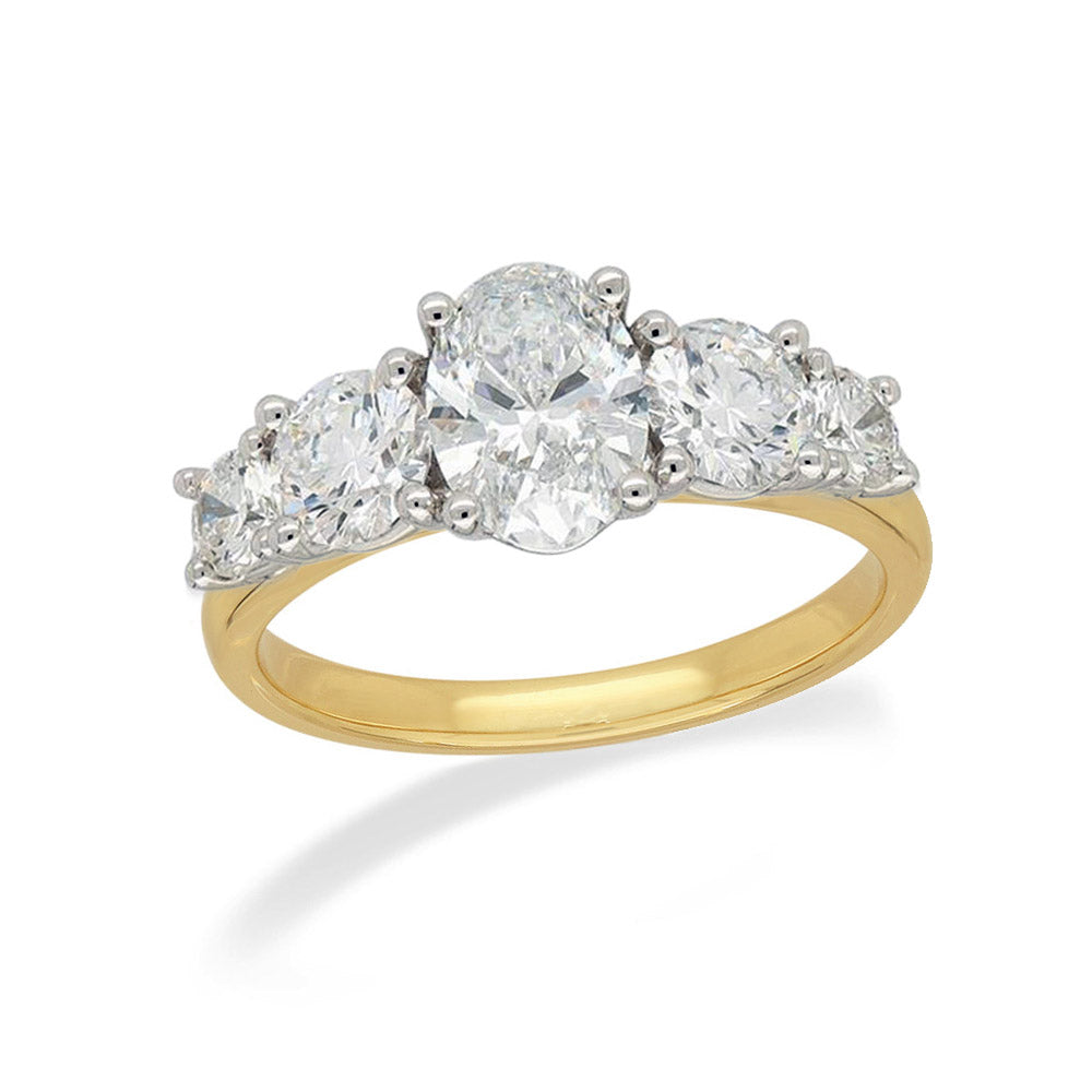 18ct Yellow and White Gold Oval and Round Cut Lab-Grown Diamond Ring, 2.01ct total