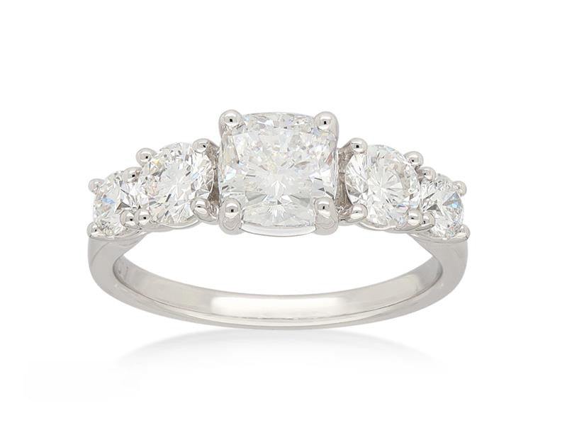 9ct White Gold Cushion and Round Cut Lab-Grown Diamond Ring, 2.02ct total