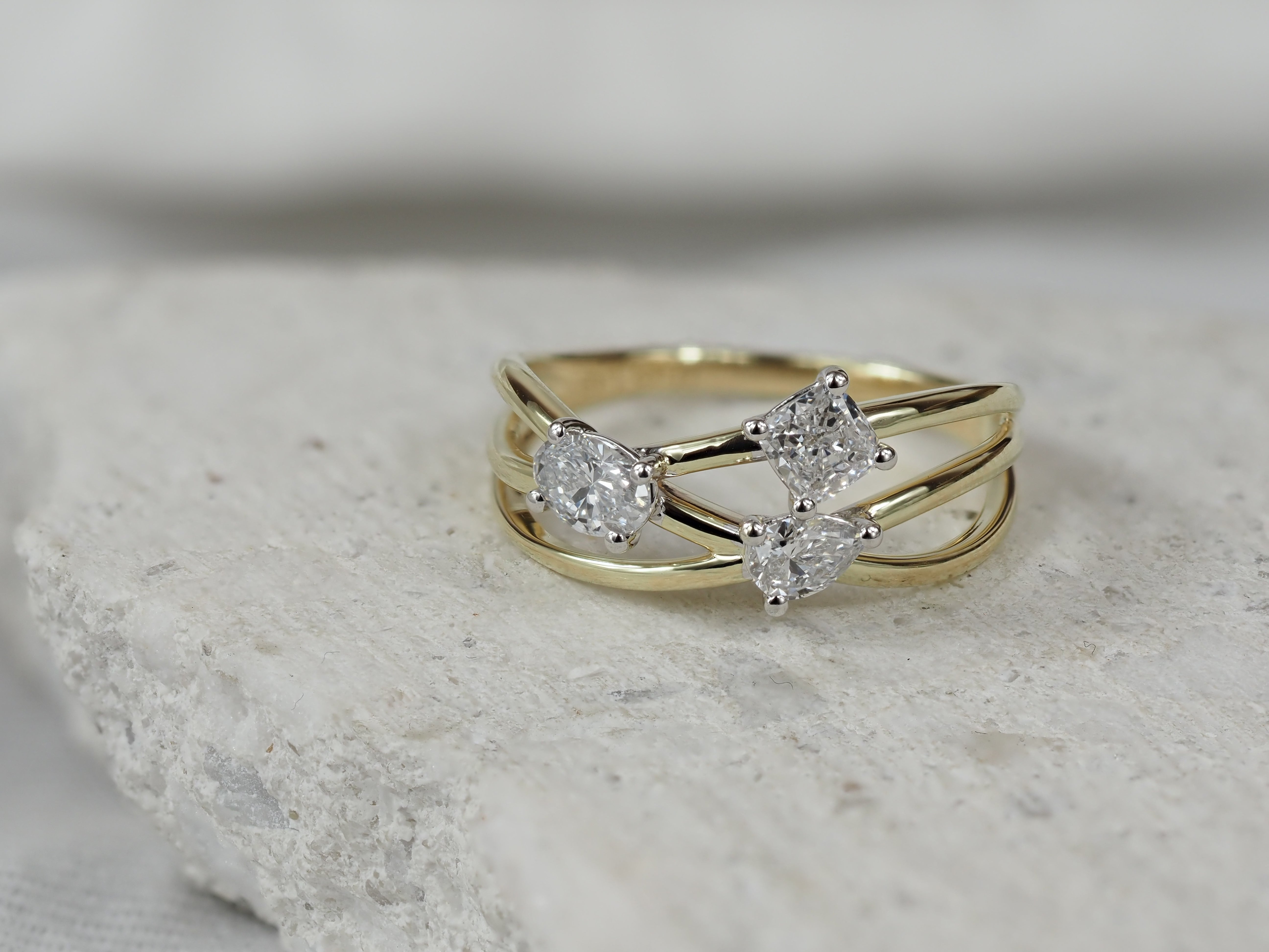 9ct Yellow and White Gold Lab-Grown Multi shape Ring, 0.68ct Total