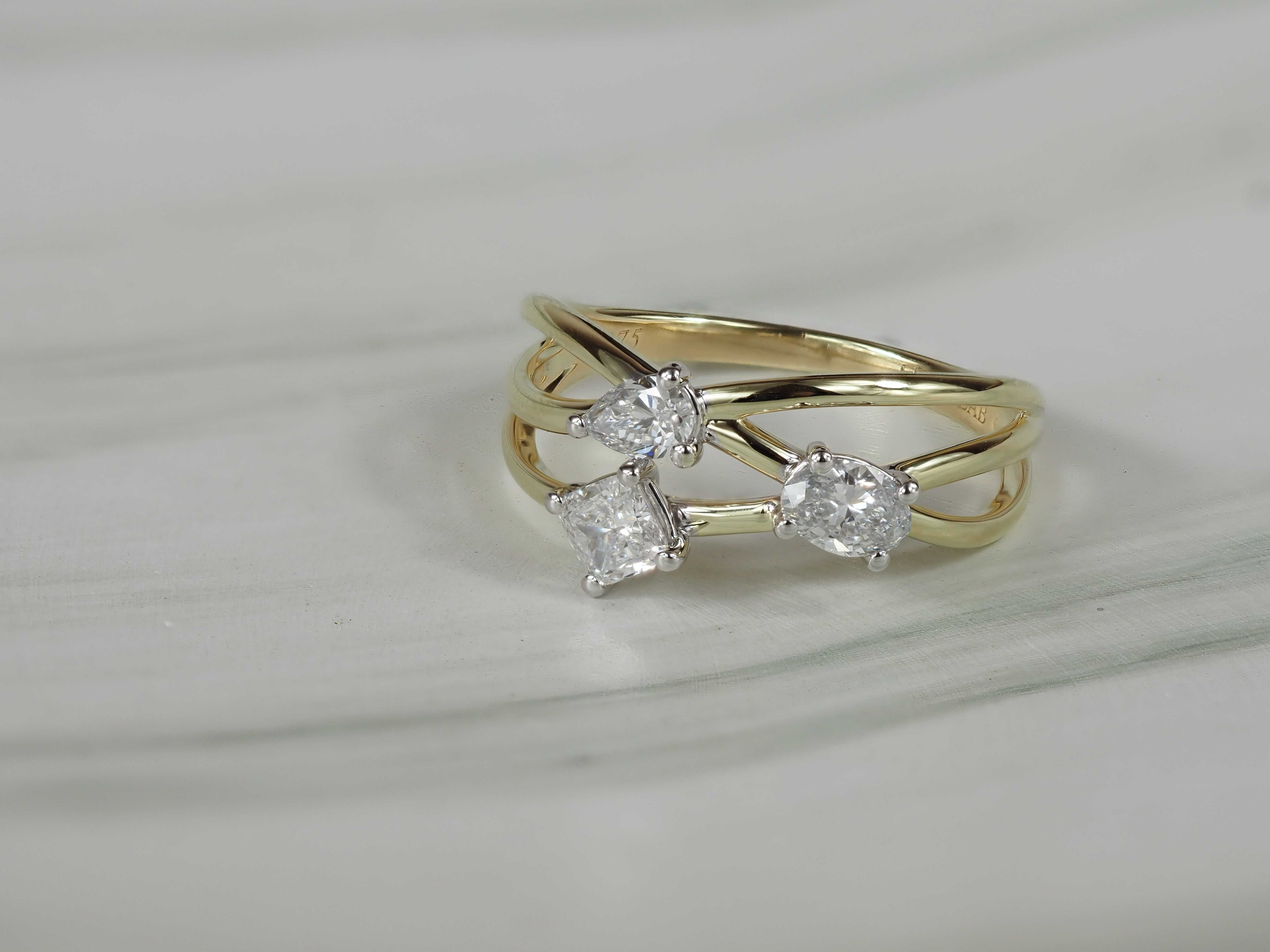 9ct Yellow and White Gold Lab-Grown Multi shape Ring, 0.68ct Total