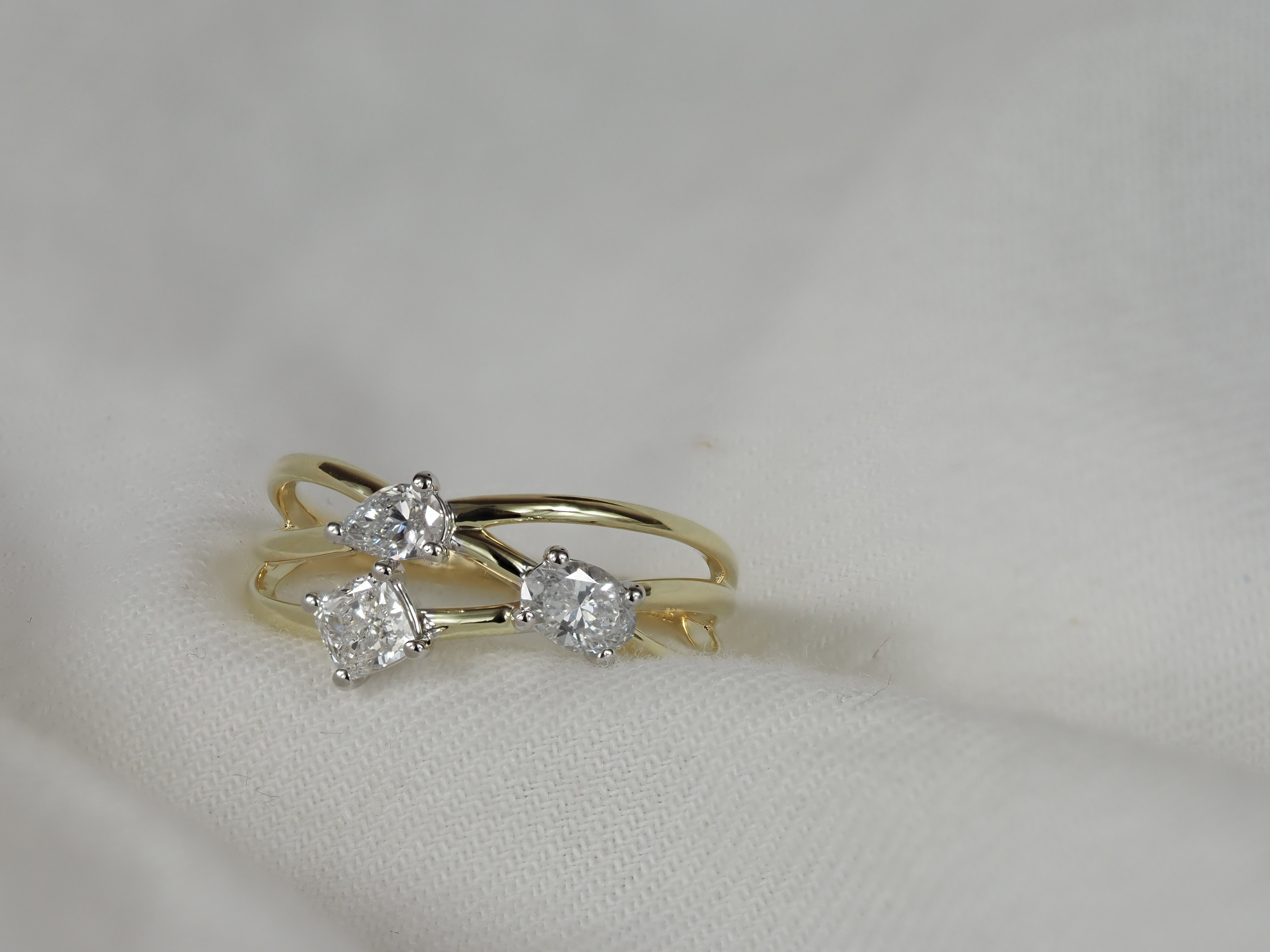 9ct Yellow and White Gold Lab-Grown Multi shape Ring, 0.68ct Total