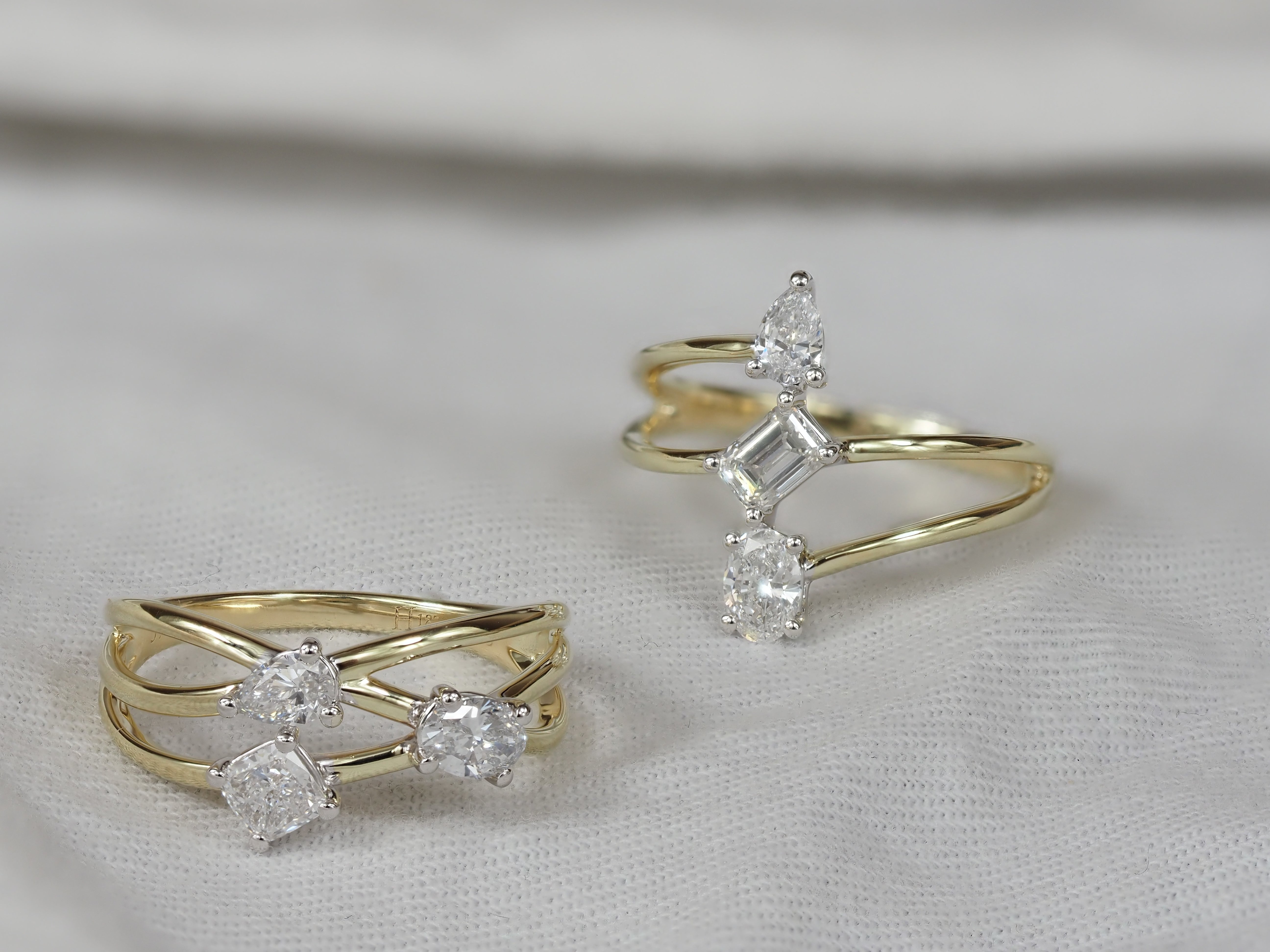9ct Yellow and White Gold Lab-Grown Multi shape Ring, 0.68ct Total