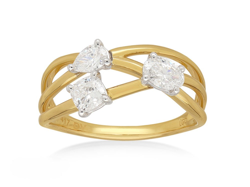 9ct Yellow and White Gold Lab-Grown Multi shape Ring, 0.68ct Total