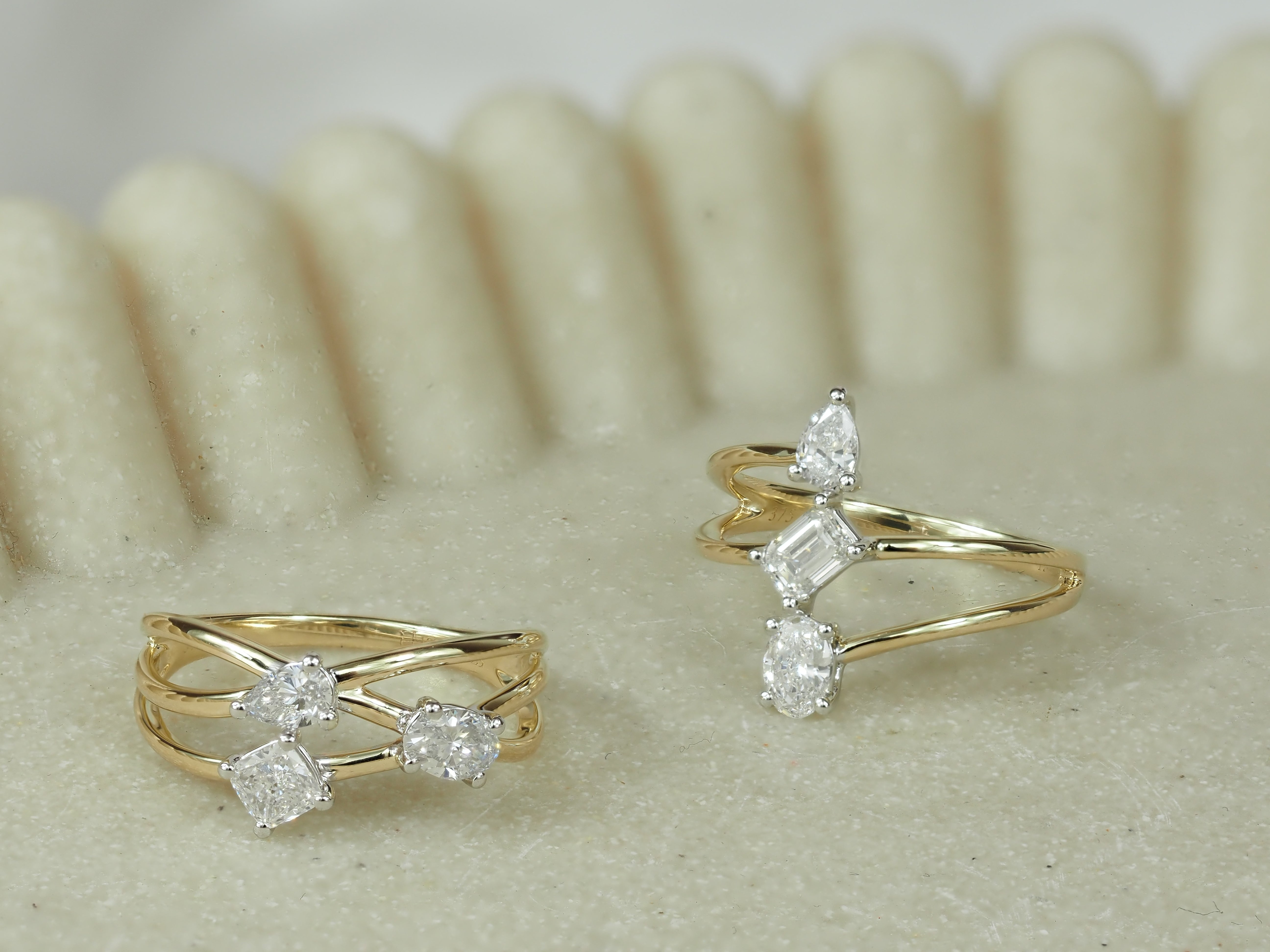 9ct Yellow and White Gold Multi Shape Lab-Grown Diamond Ring, 0.76ct Total