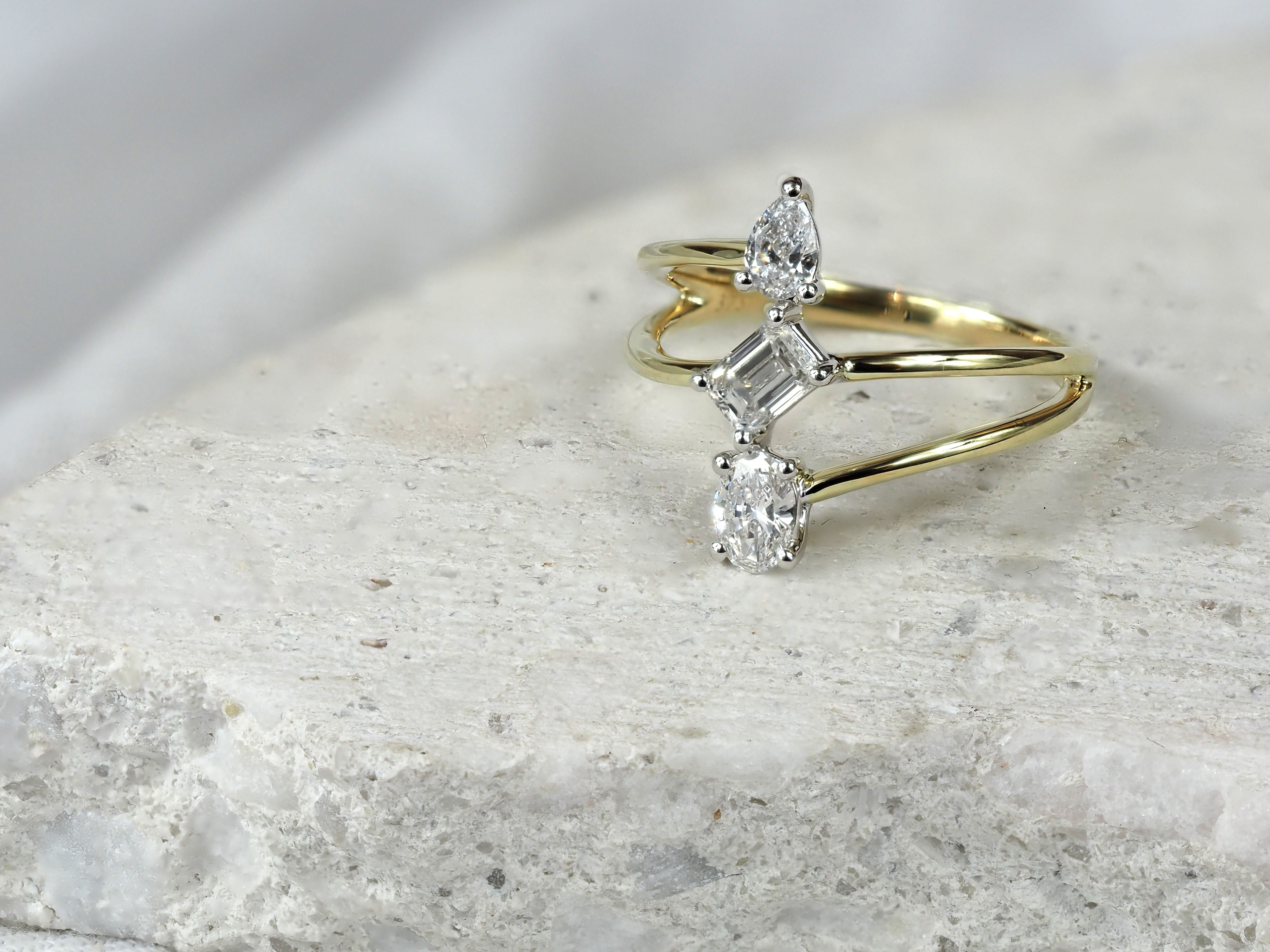 9ct Yellow and White Gold Multi Shape Lab-Grown Diamond Ring, 0.76ct Total