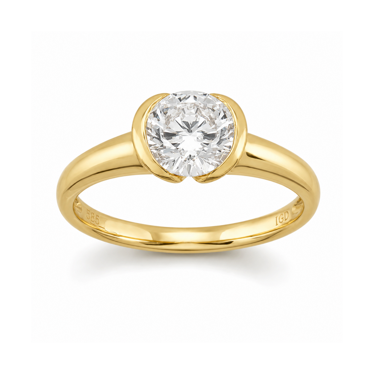 14ct Yellow Gold Round Lab-Grown Diamond Semi-Bezel Ring, 1.03ct
