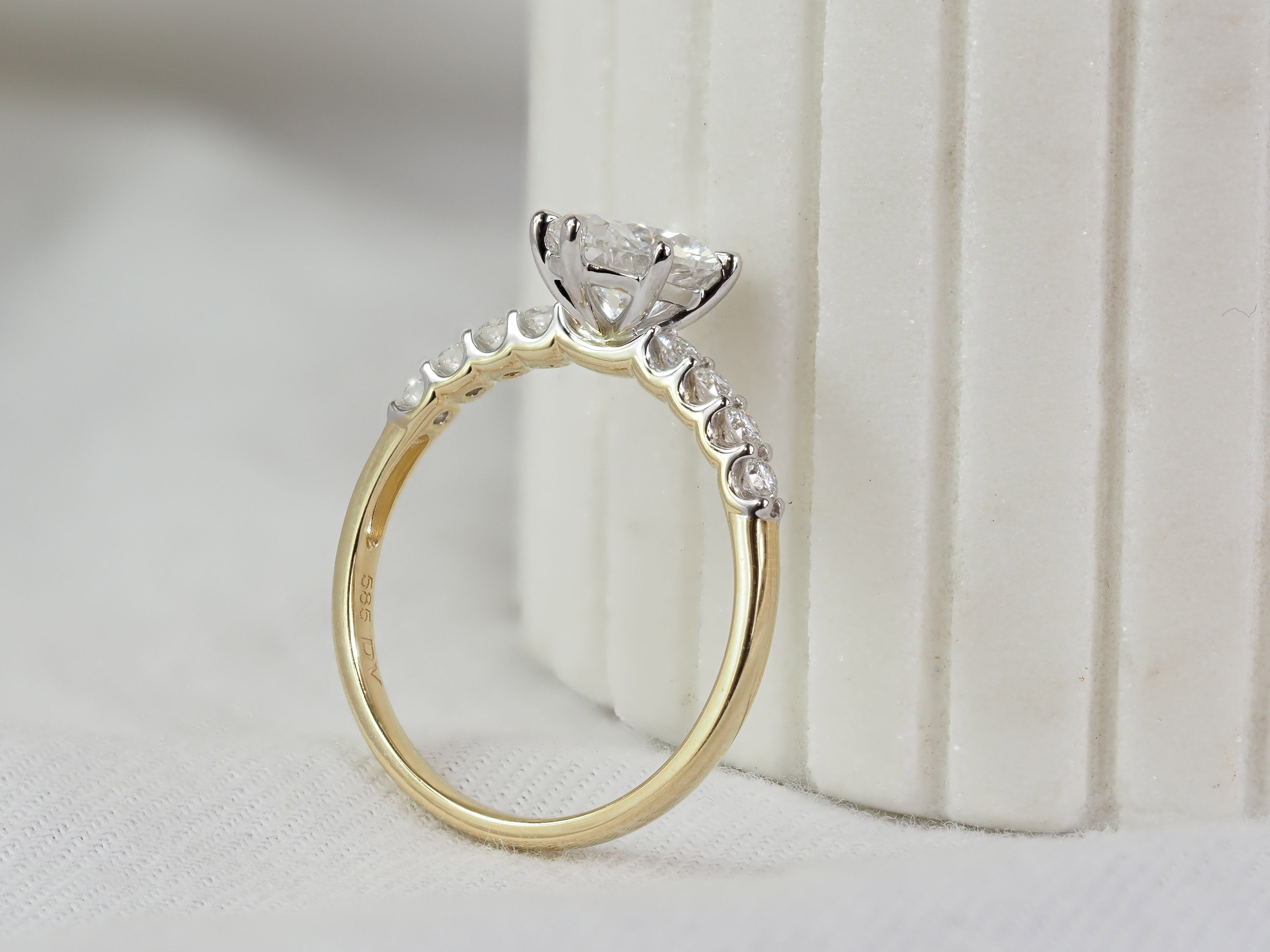 14ct Yellow and White Gold Oval Lab-Grown Diamond Engagement Ring, 1.24ct Centre