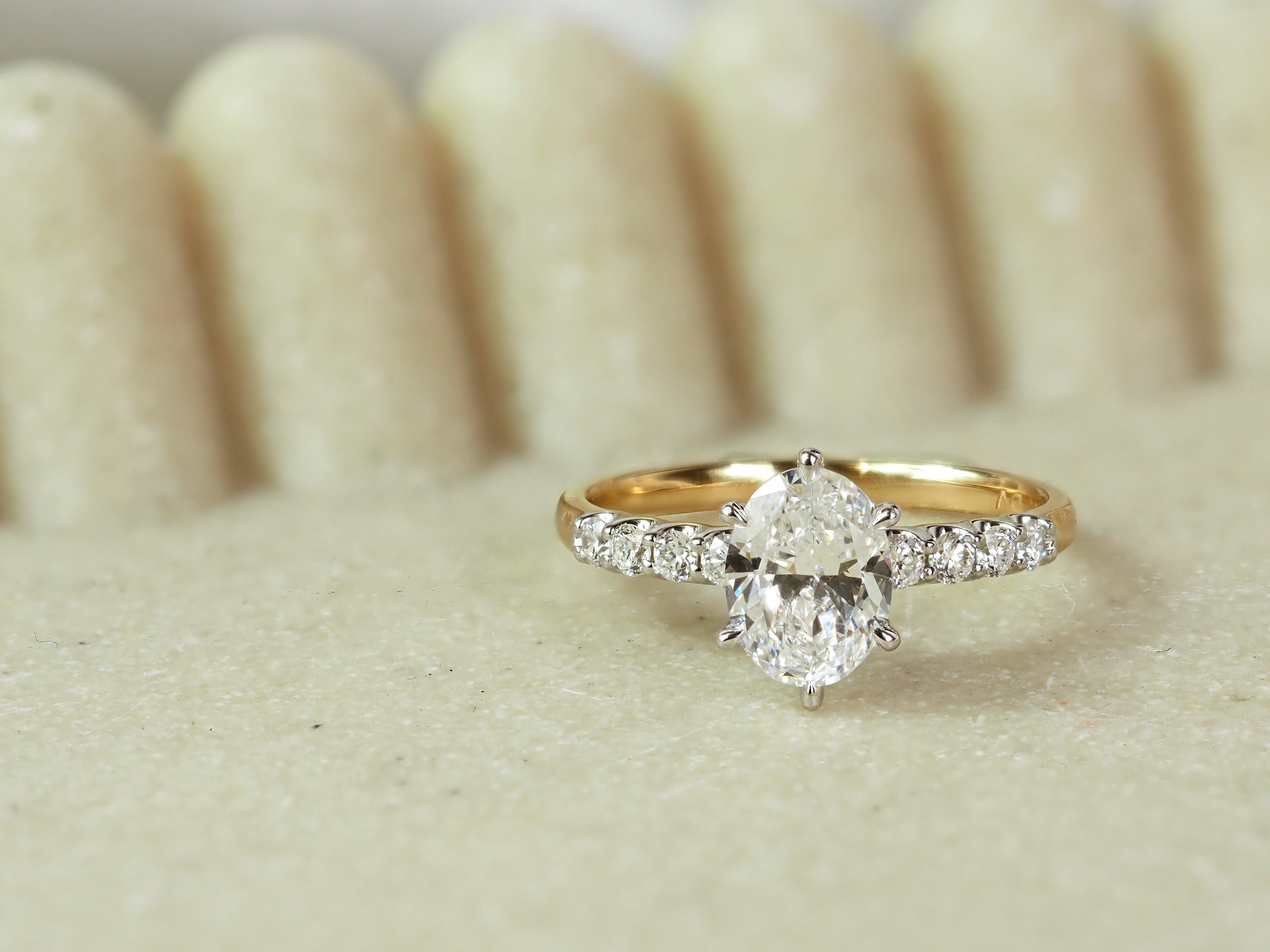 14ct Yellow and White Gold Oval Lab-Grown Diamond Engagement Ring, 1.24ct Centre