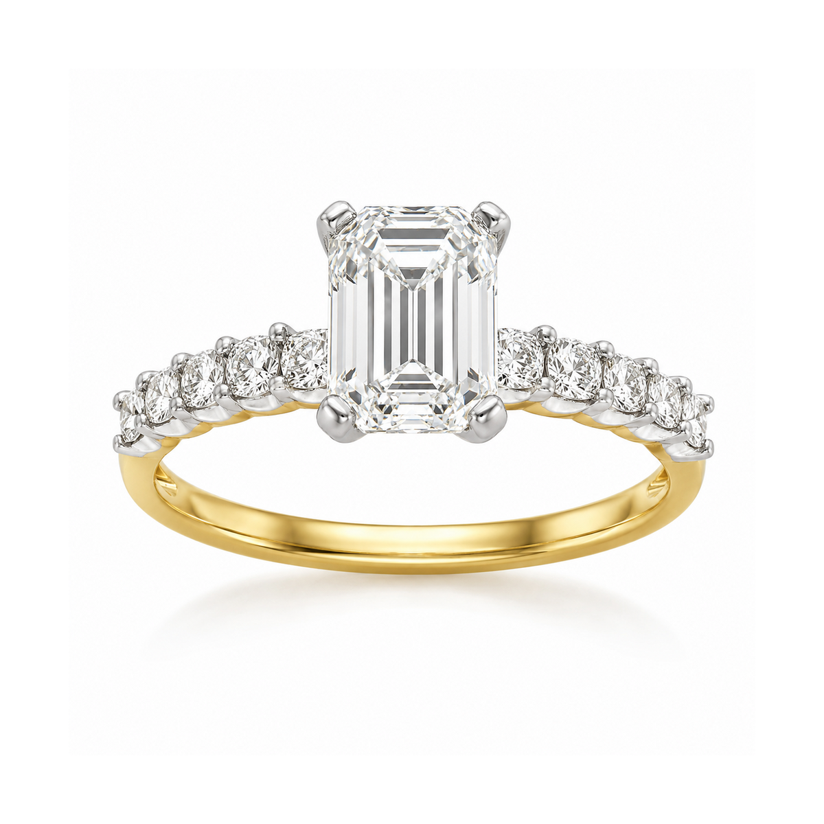 14ct Yellow and White Gold Emerald Lab-Grown Diamond Engagement Ring, 1.27ct Centre