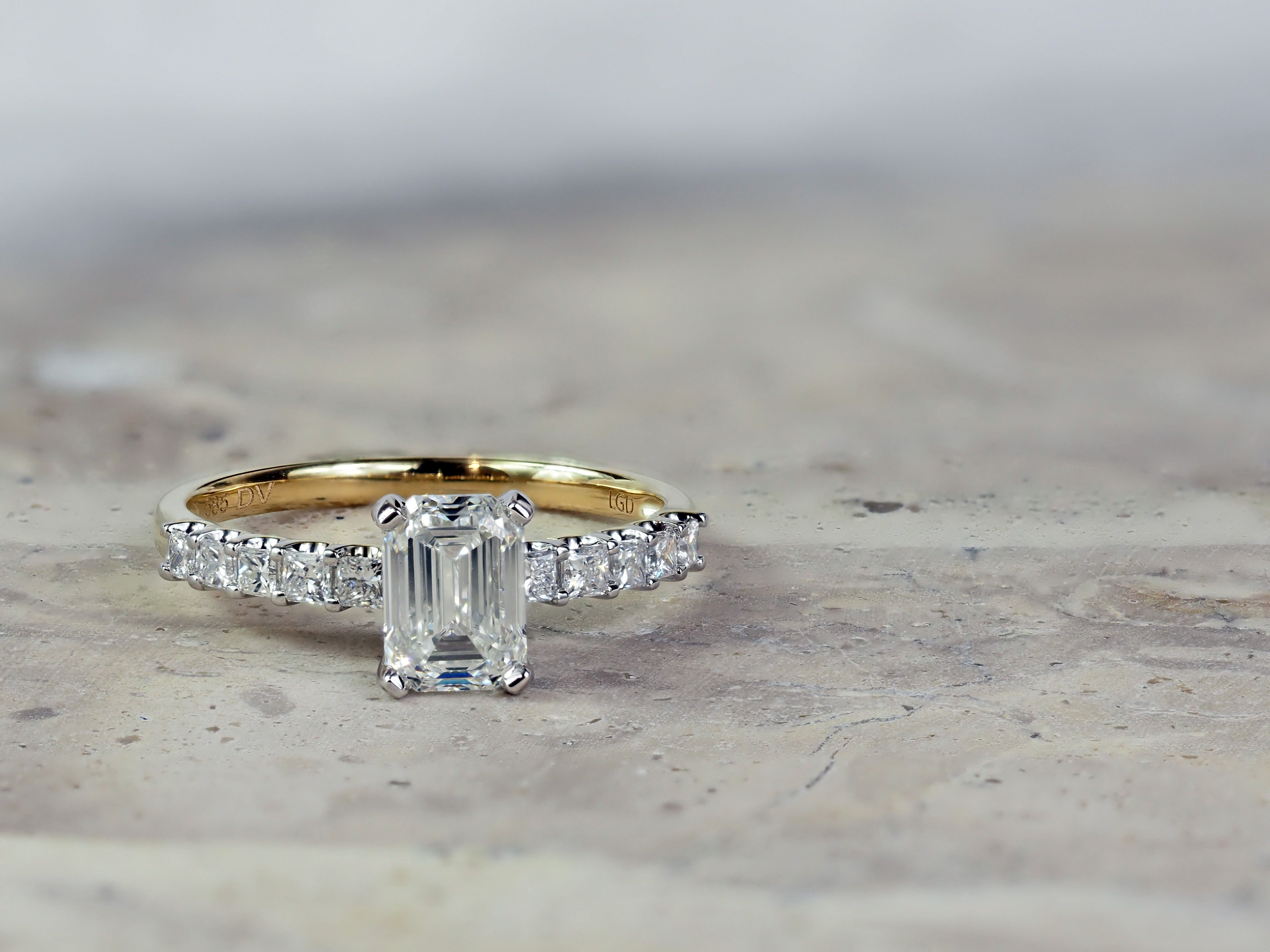 14ct Yellow and White Gold Emerald Lab-Grown Diamond Engagement Ring, 1.27ct Centre