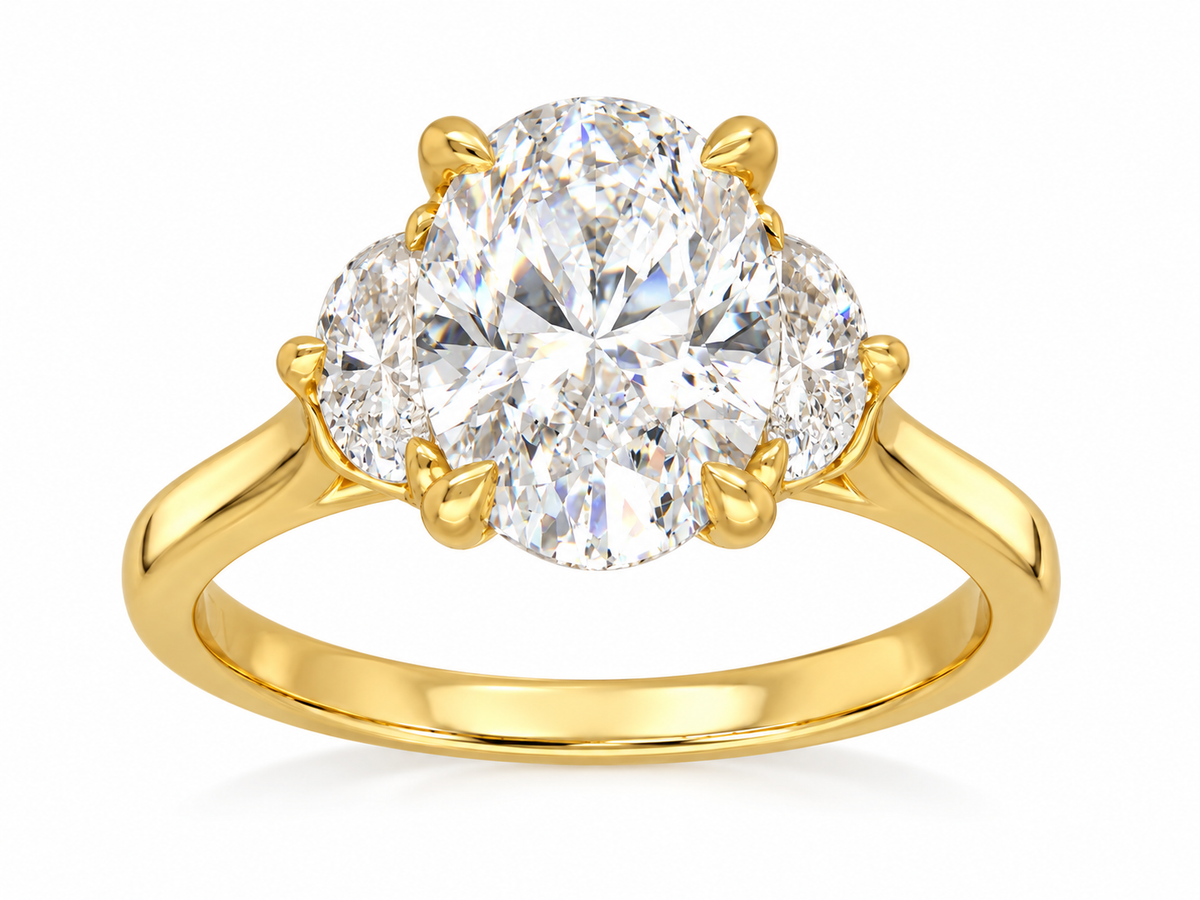 14ct Yellow Gold Oval Lab-Grown Diamond Engagement Ring, 2ct Centre