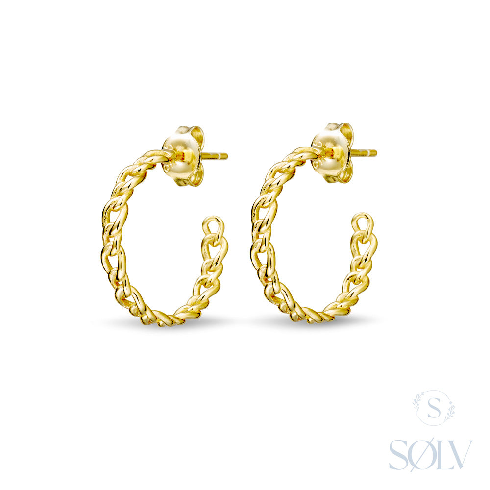 Solv Sterling Silver Gold Plated Half Hoop Stud Earrings