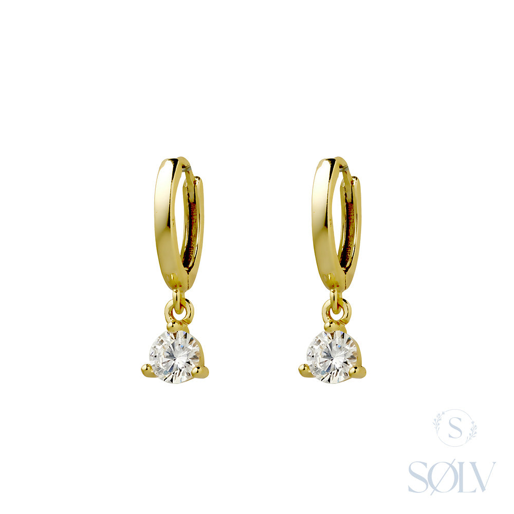 Solv Sterling Silver Gold Plated Huggies with Cubic Zirconia Drop