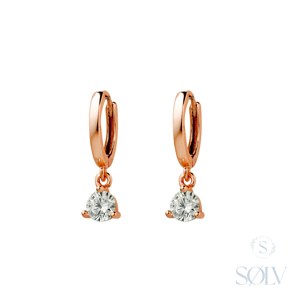 Solv Sterling Silver Gold Plated Cubic Zirconia Huggie Drop Earrings