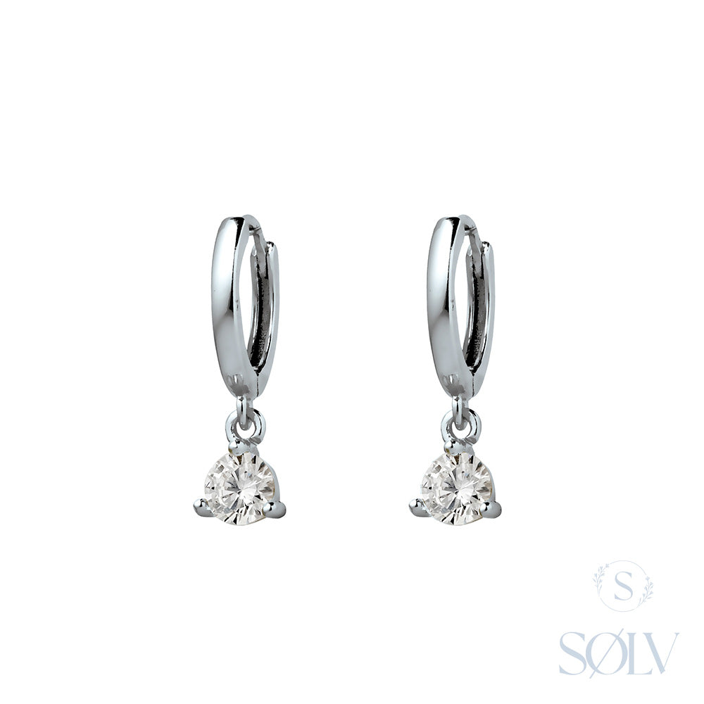 Solv Sterling Silver Cubic Zirconia Drop Huggie Earrings
