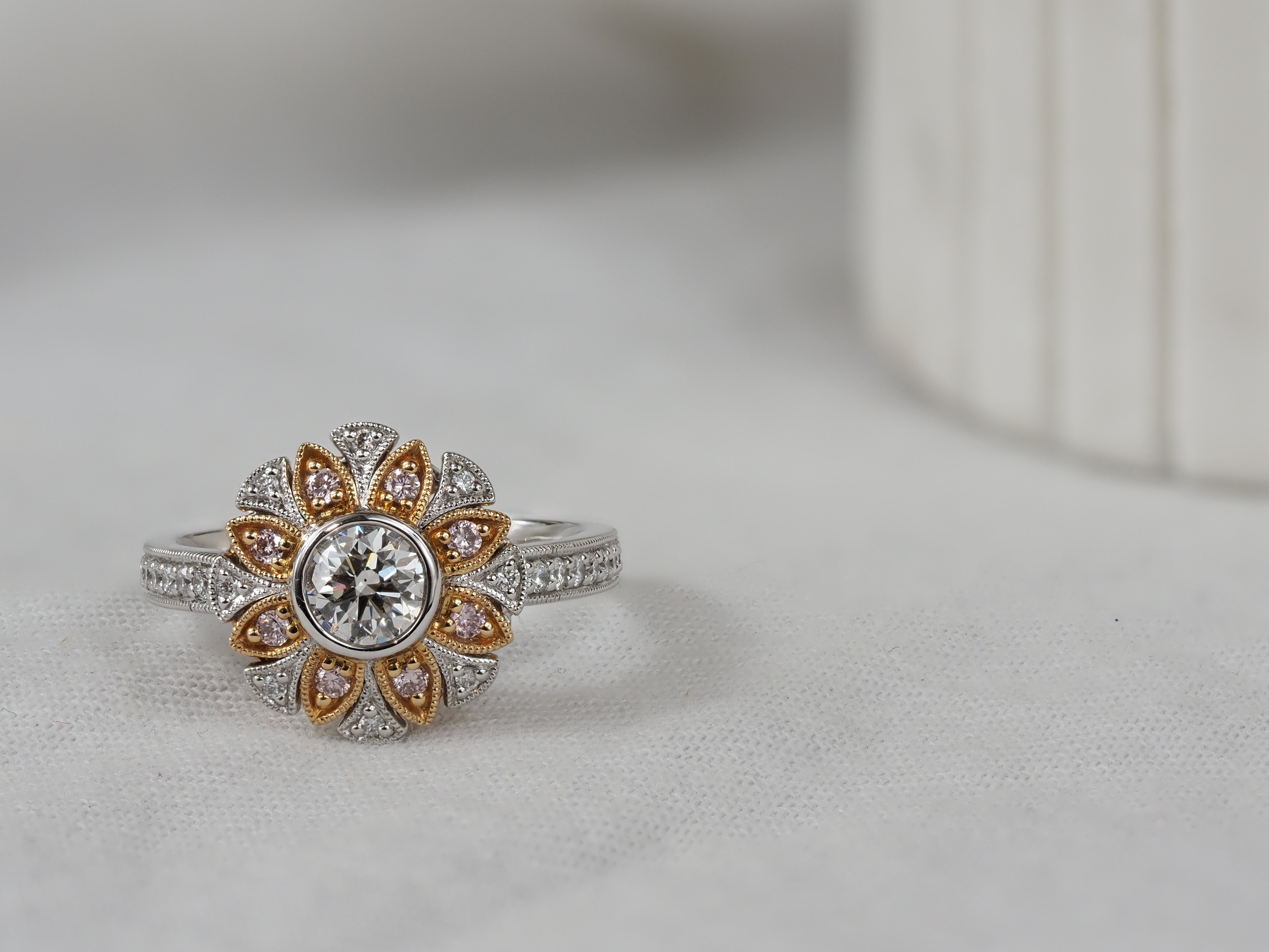 18ct White & Rose Gold, Argyle Pink & White Diamond Ring.
