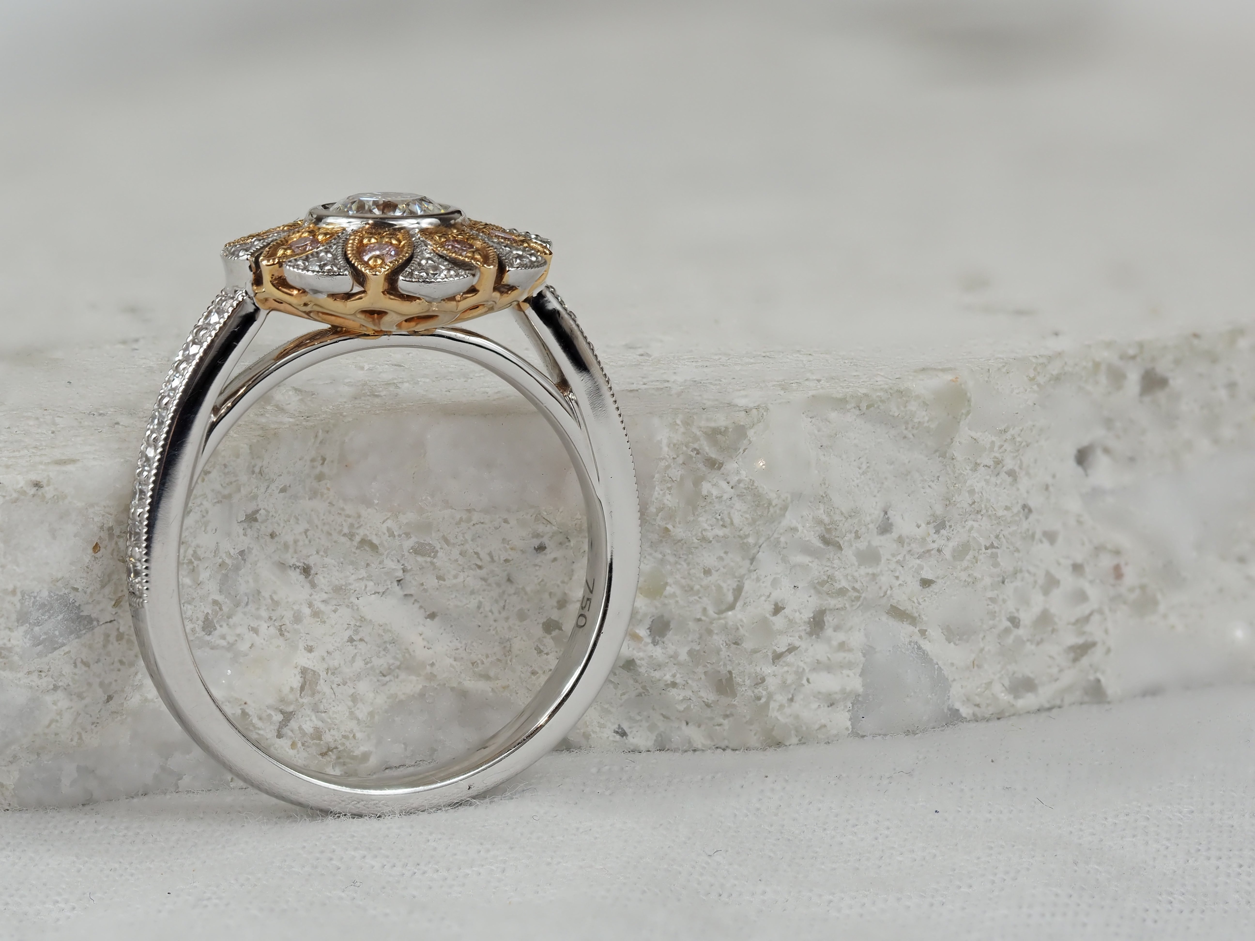 18ct White & Rose Gold, Argyle Pink & White Diamond Ring.