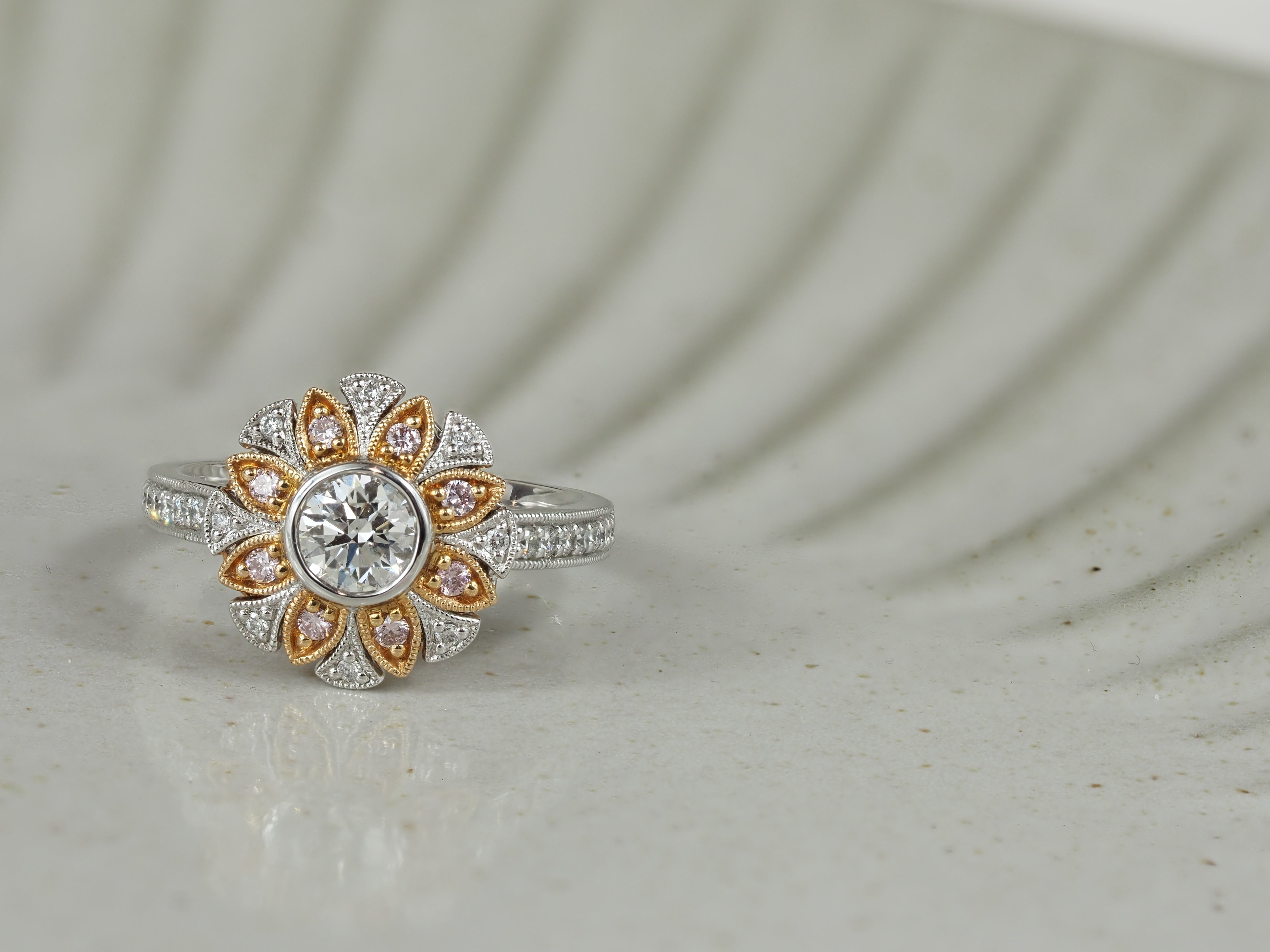 18ct White & Rose Gold, Argyle Pink & White Diamond Ring.