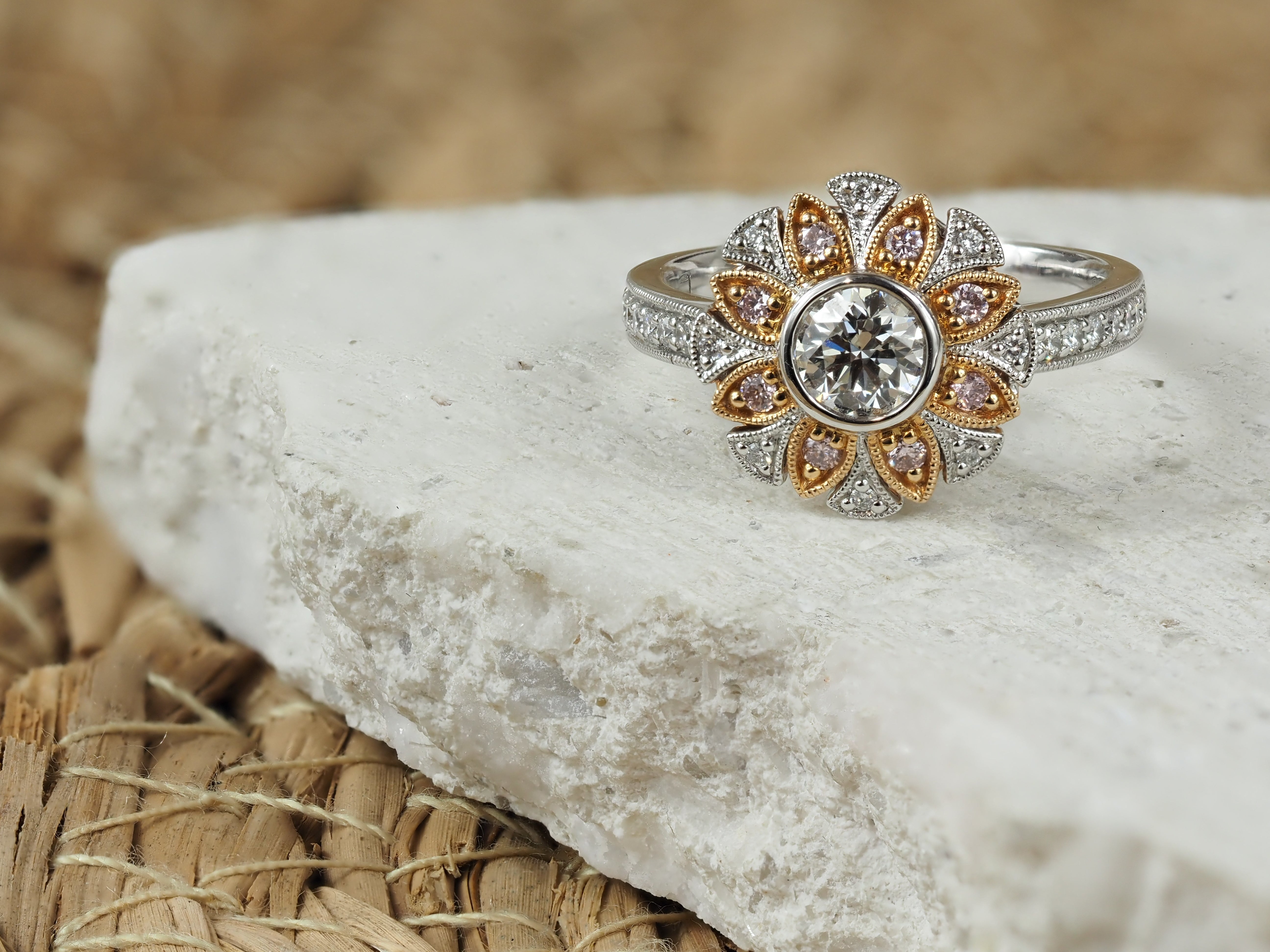 18ct White & Rose Gold, Argyle Pink & White Diamond Ring.