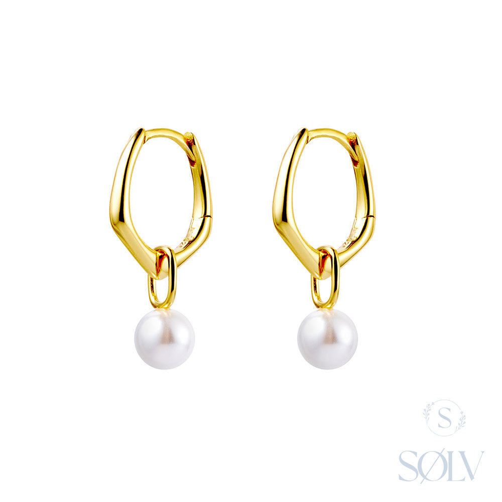 Solv Sterling Silver Gold Plated Pearl Drop Huggie Earrings