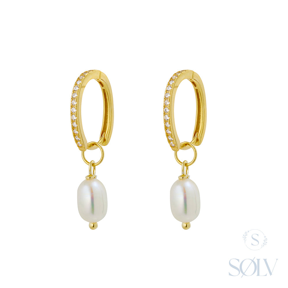 Solv Sterling Silver Gold Plated Pearl Drop Huggie Earrings