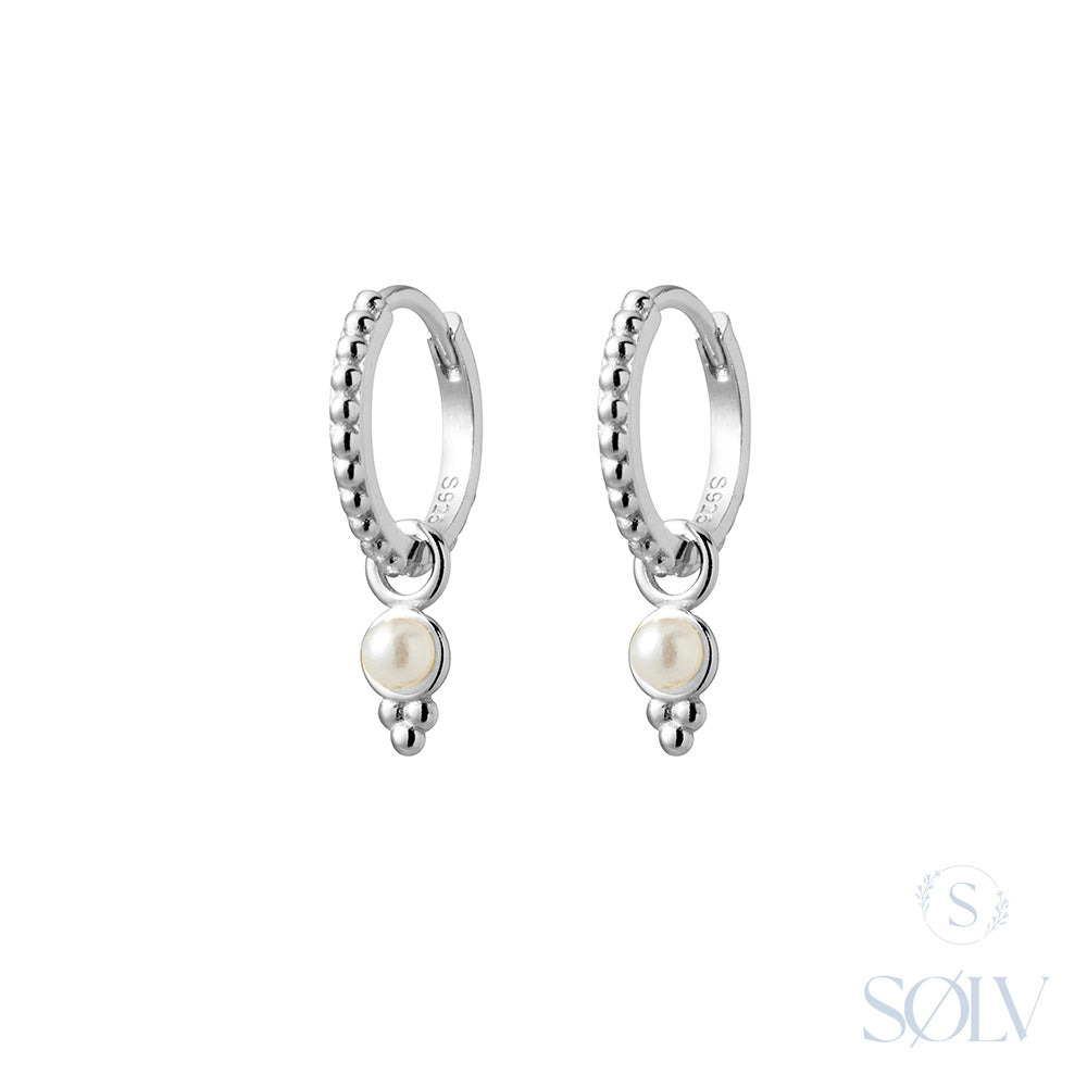 Solv Sterling Silver Patterned Huggie Earrings with Freshwater Pearl Drop