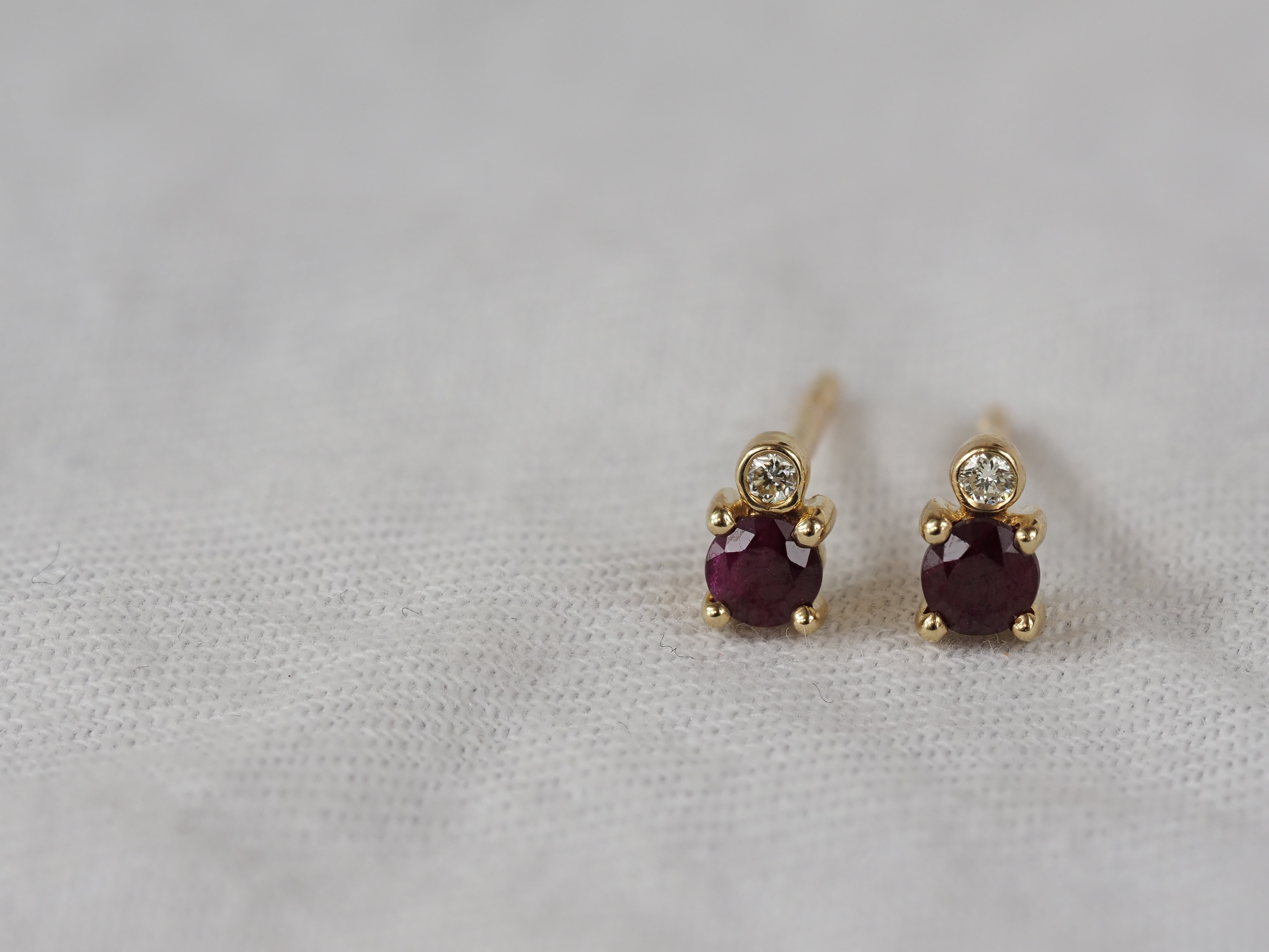 9ct Yellow Gold Ruby and Diamond Stud Earrings