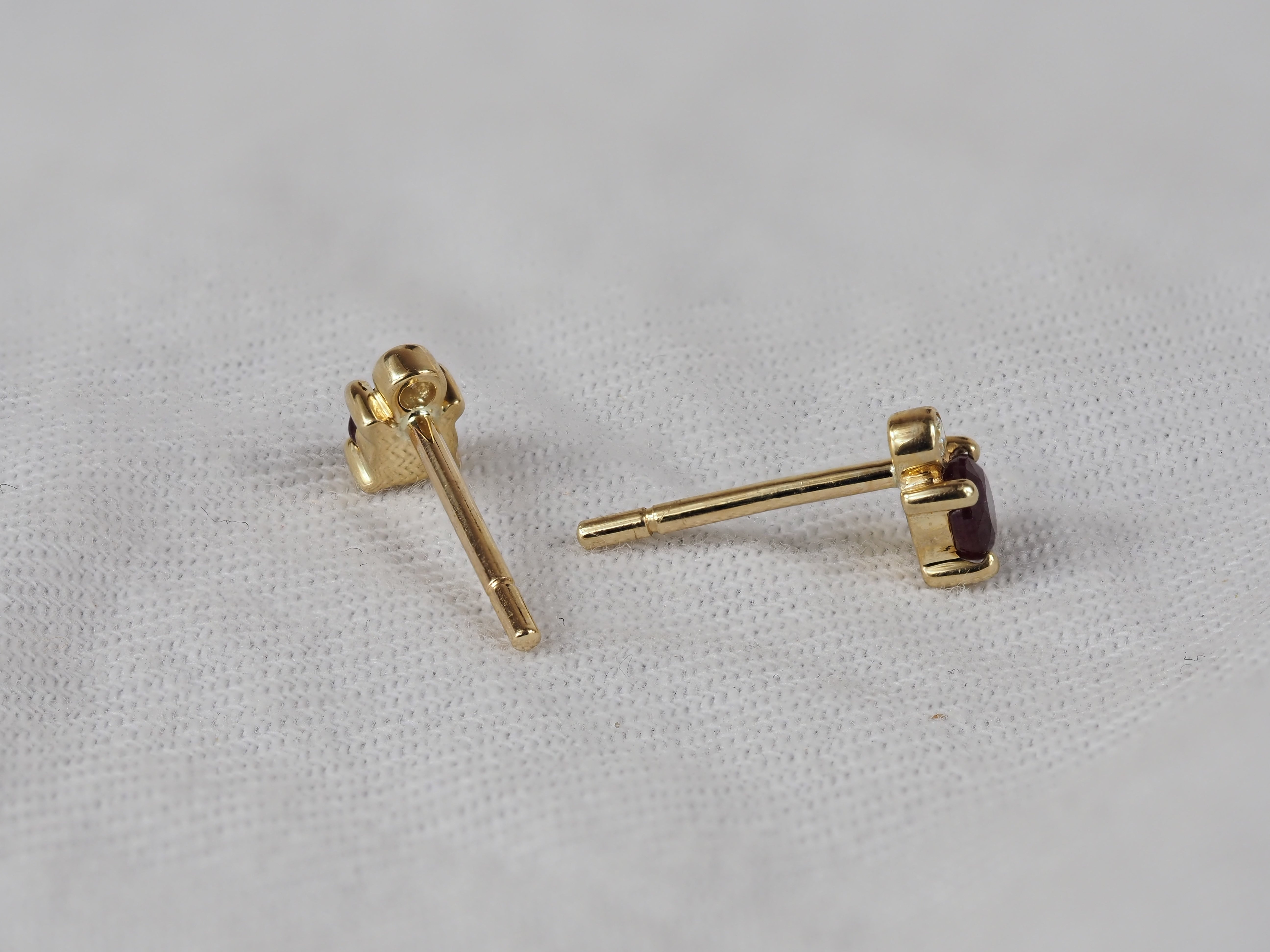 9ct Yellow Gold Ruby and Diamond Stud Earrings