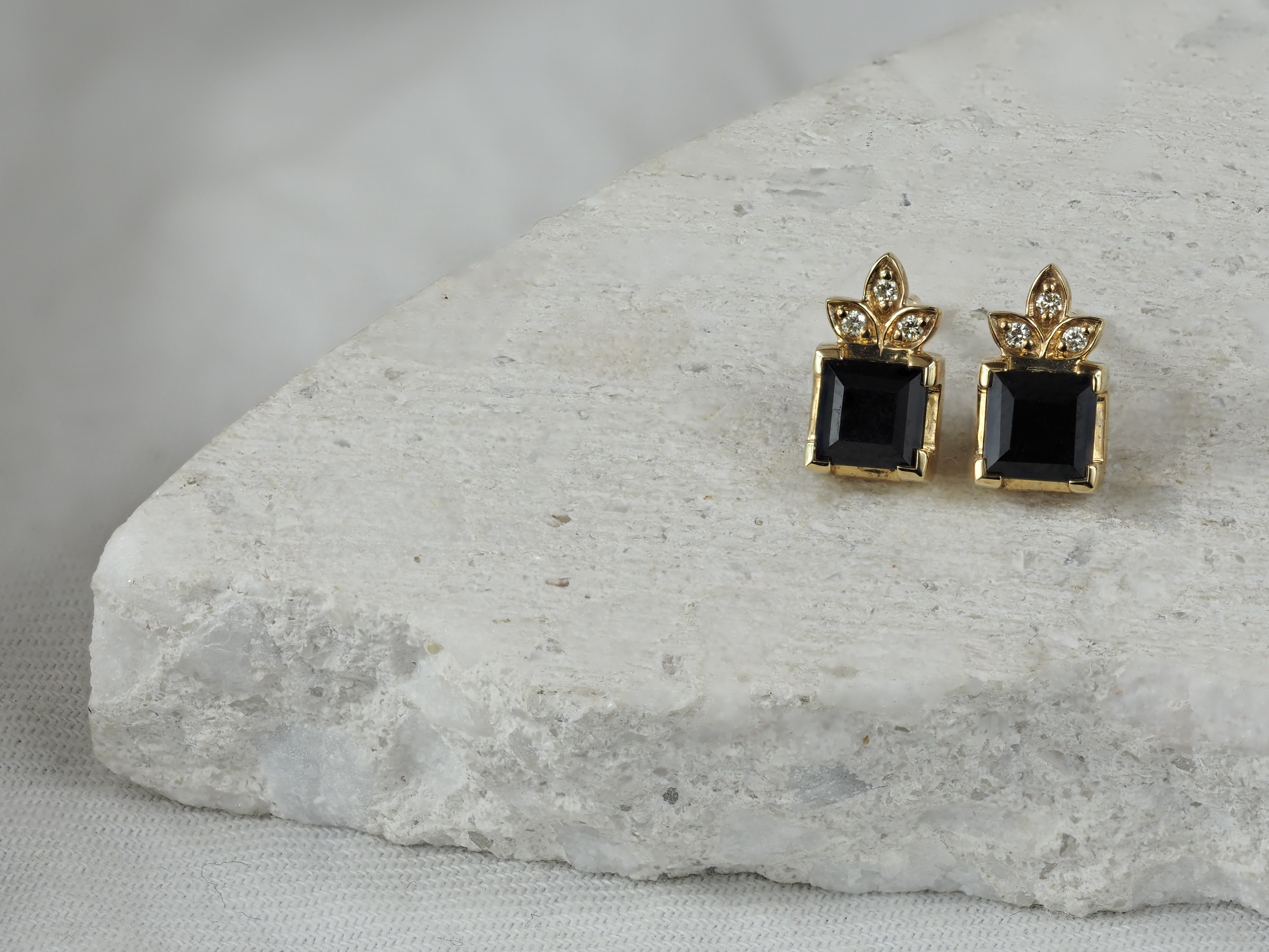 9ct Yellow Gold Sapphire and Diamond stud earrings