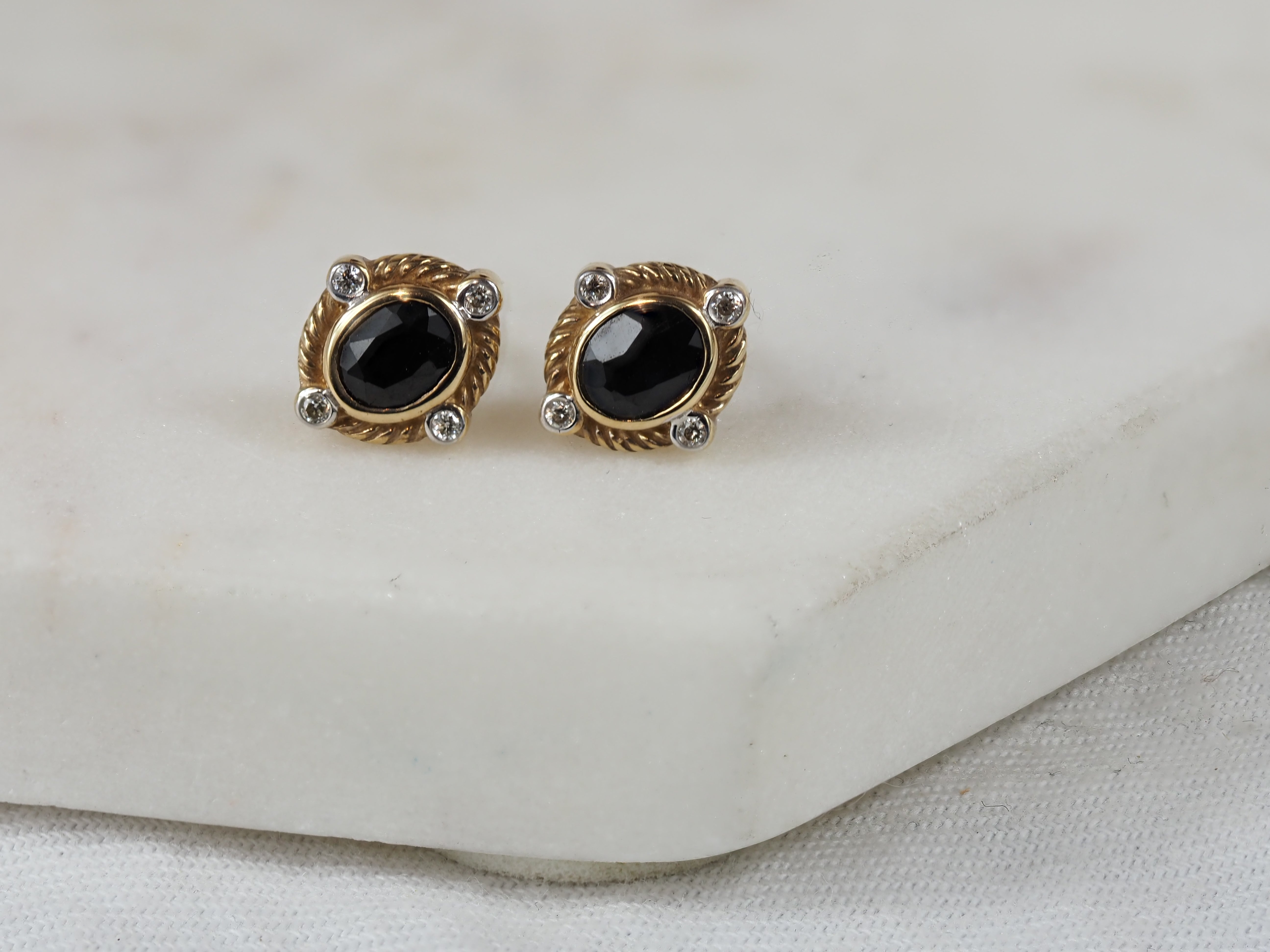 9ct Yellow Gold Sapphire and Diamond stud earrings