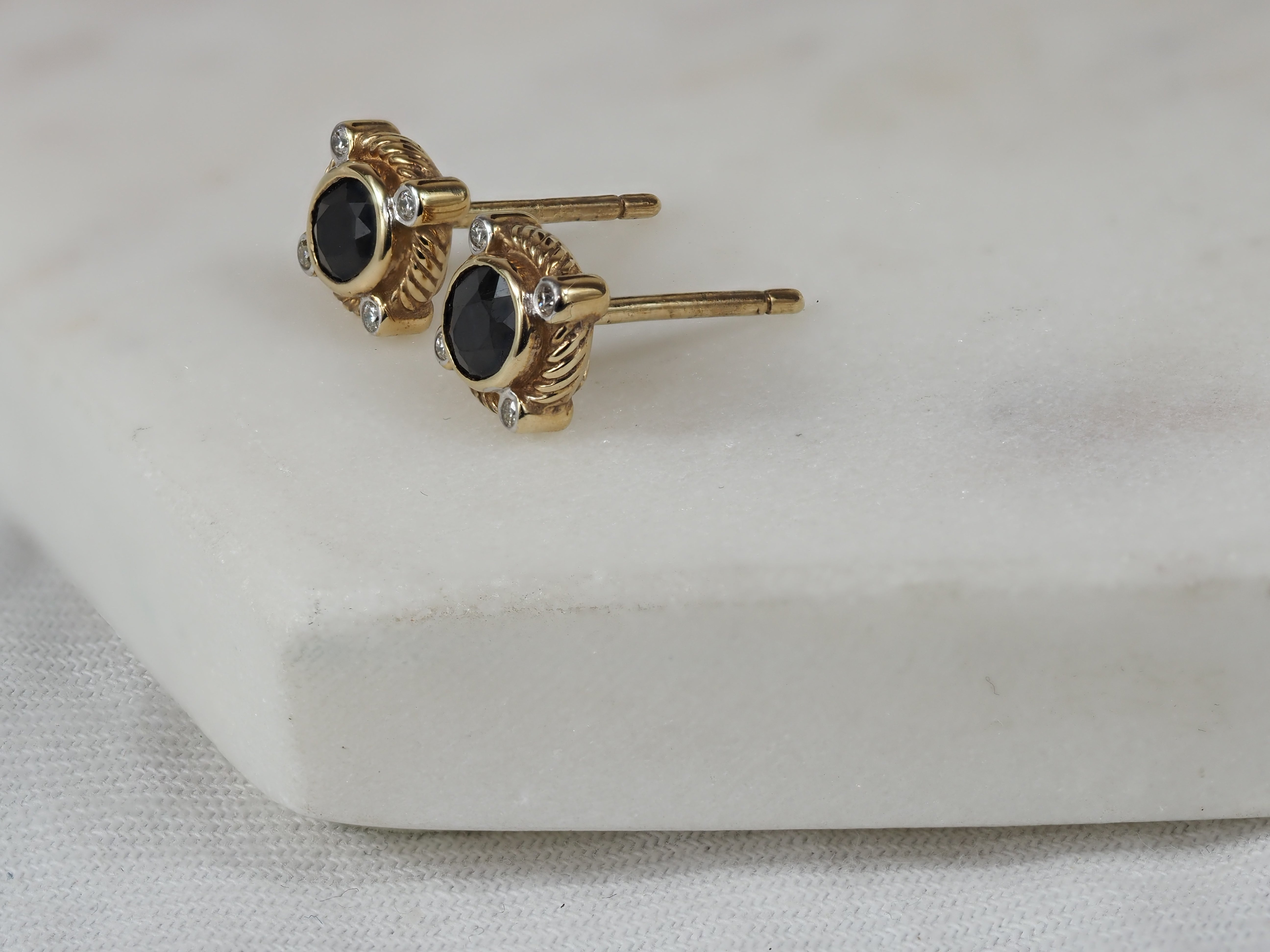 9ct Yellow Gold Sapphire and Diamond stud earrings