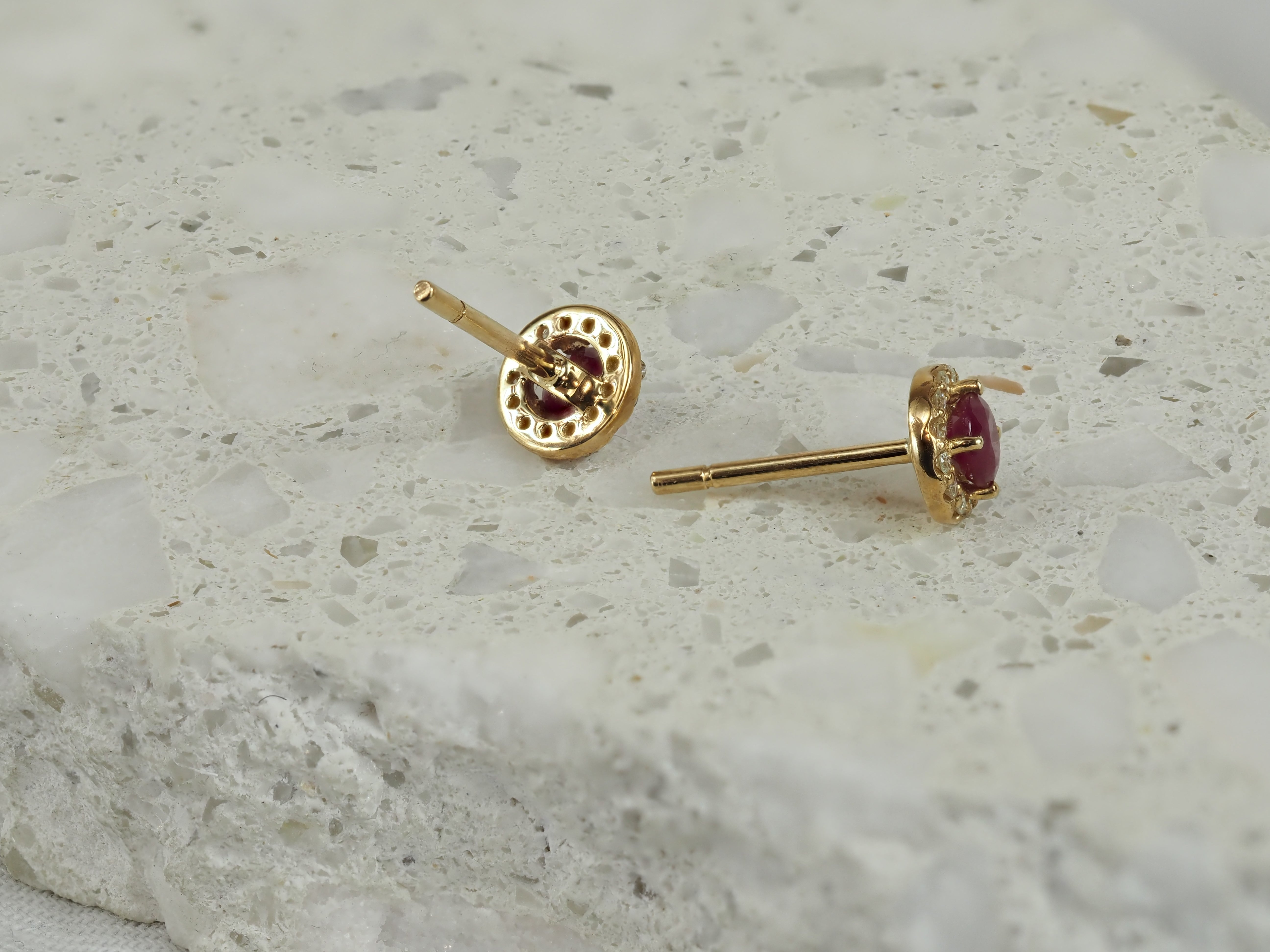 9ct Yellow Gold Ruby and Diamond Stud Earrings
