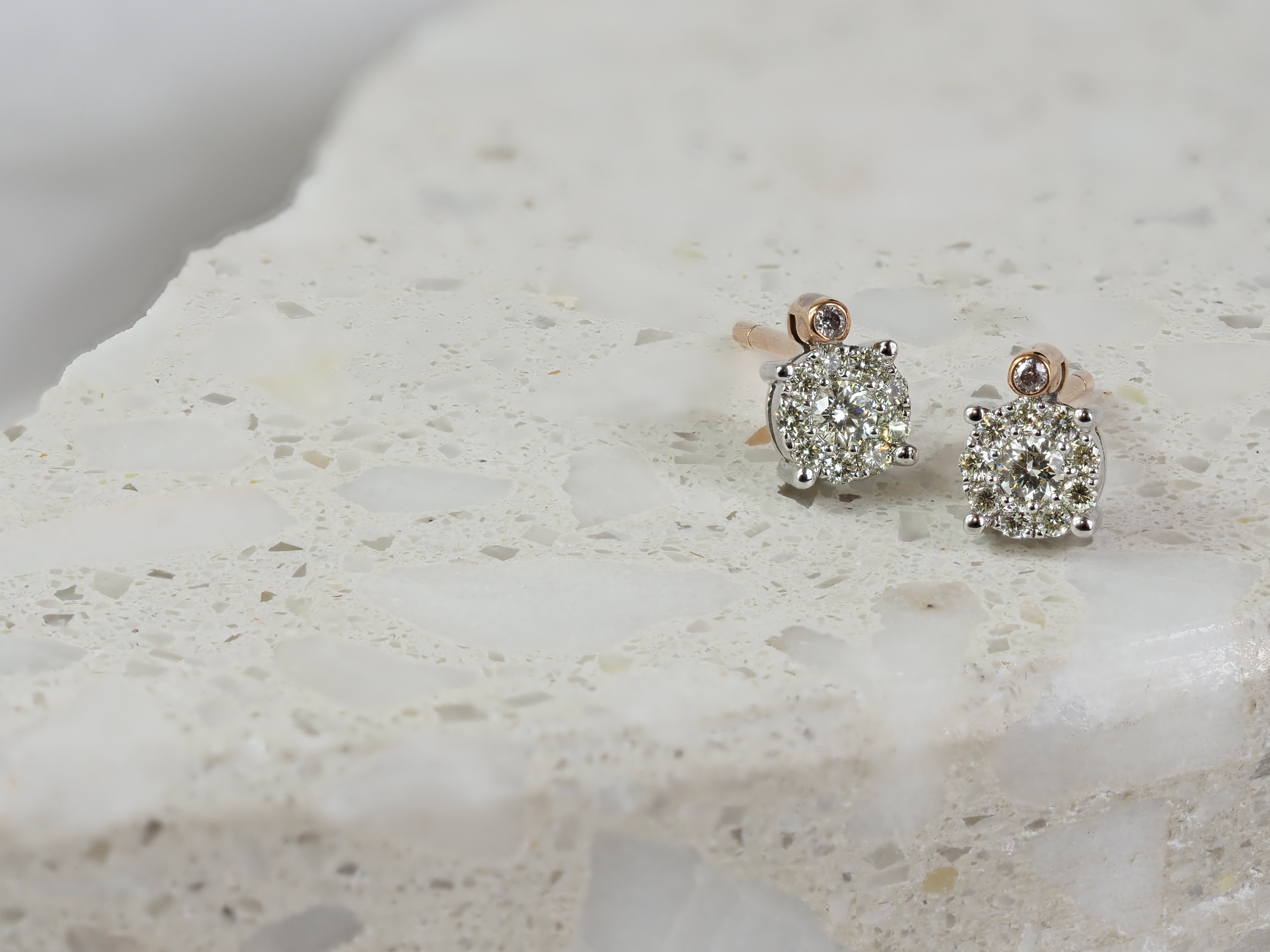 9ct Rose and White gold 'Pink Caviar' Argyle Diamond stud earrings, 0.26ct total