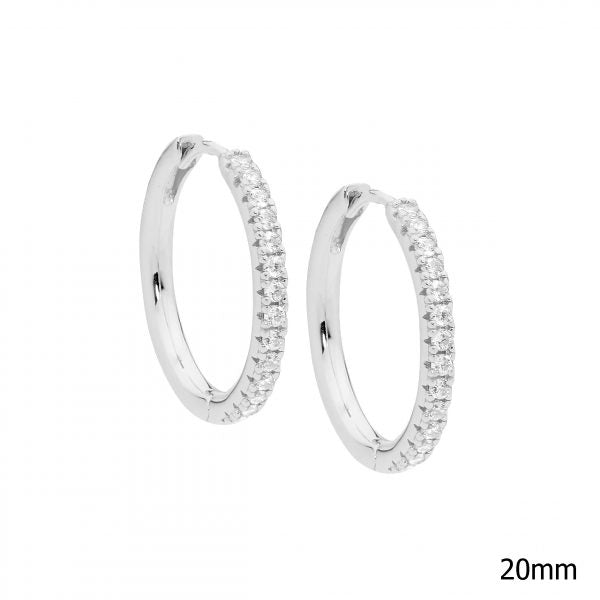 Ellani Sterling Silver 20mm CZ Hoop Earrings E527S