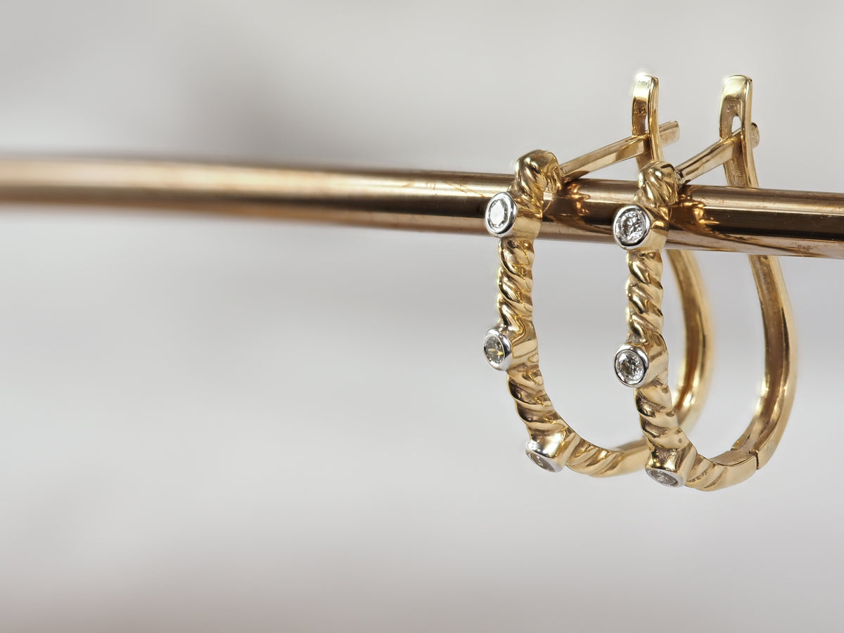 9ct Yellow and White Gold Diamond Huggie Earrings