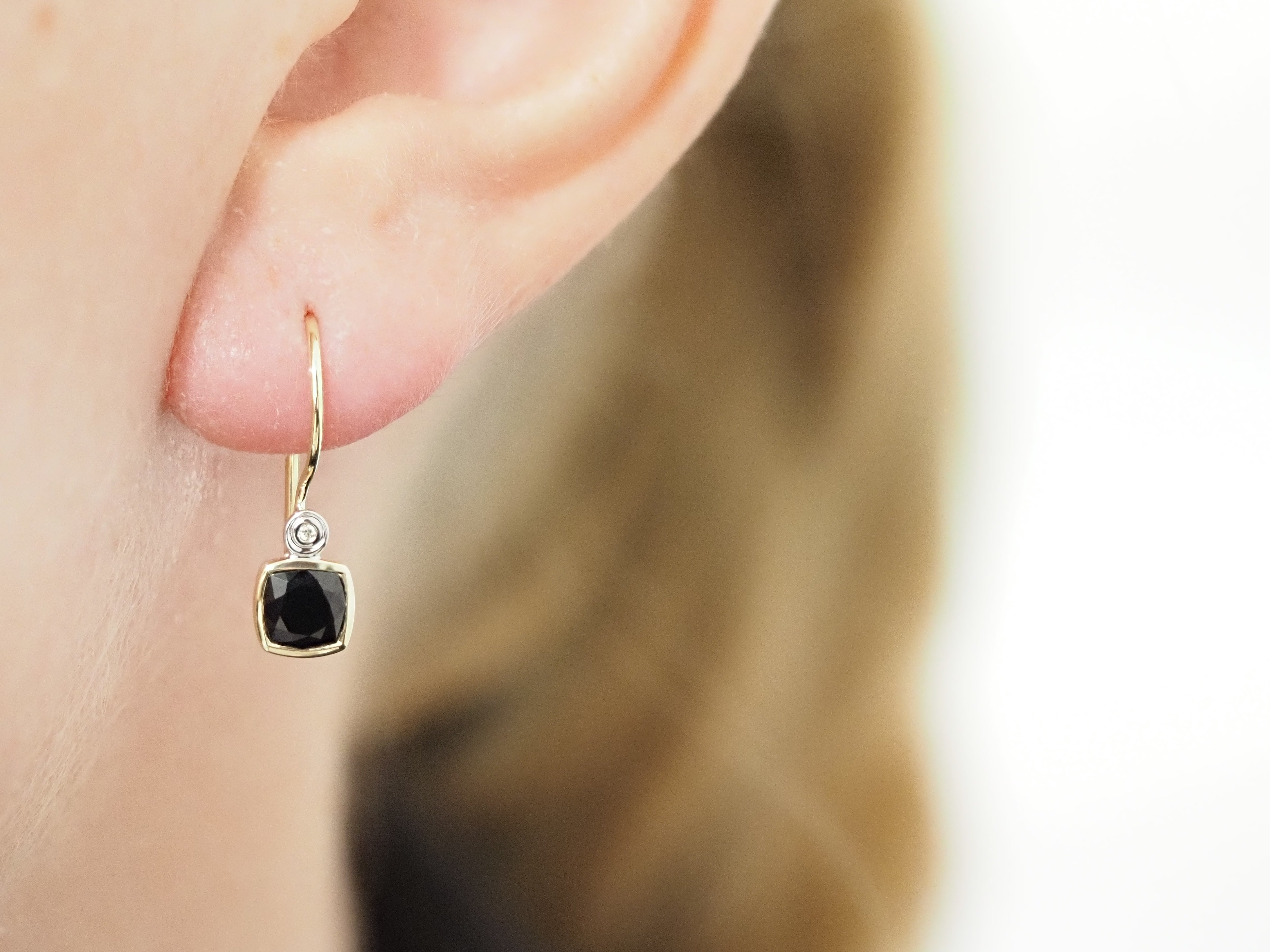 9ct Yellow Gold Sapphire and Diamond Shepard Hook Earrings