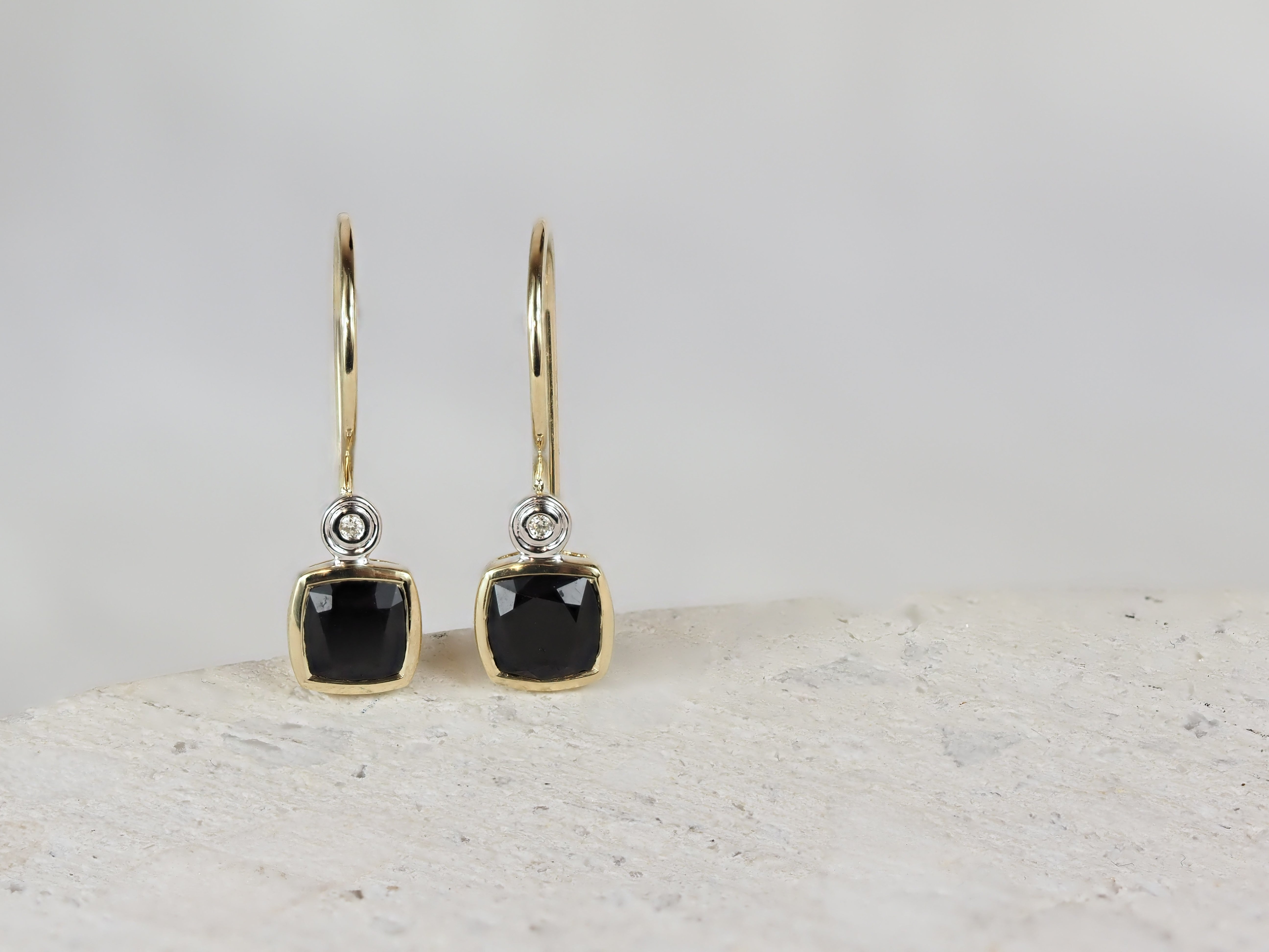 9ct Yellow Gold Sapphire and Diamond Shepard Hook Earrings