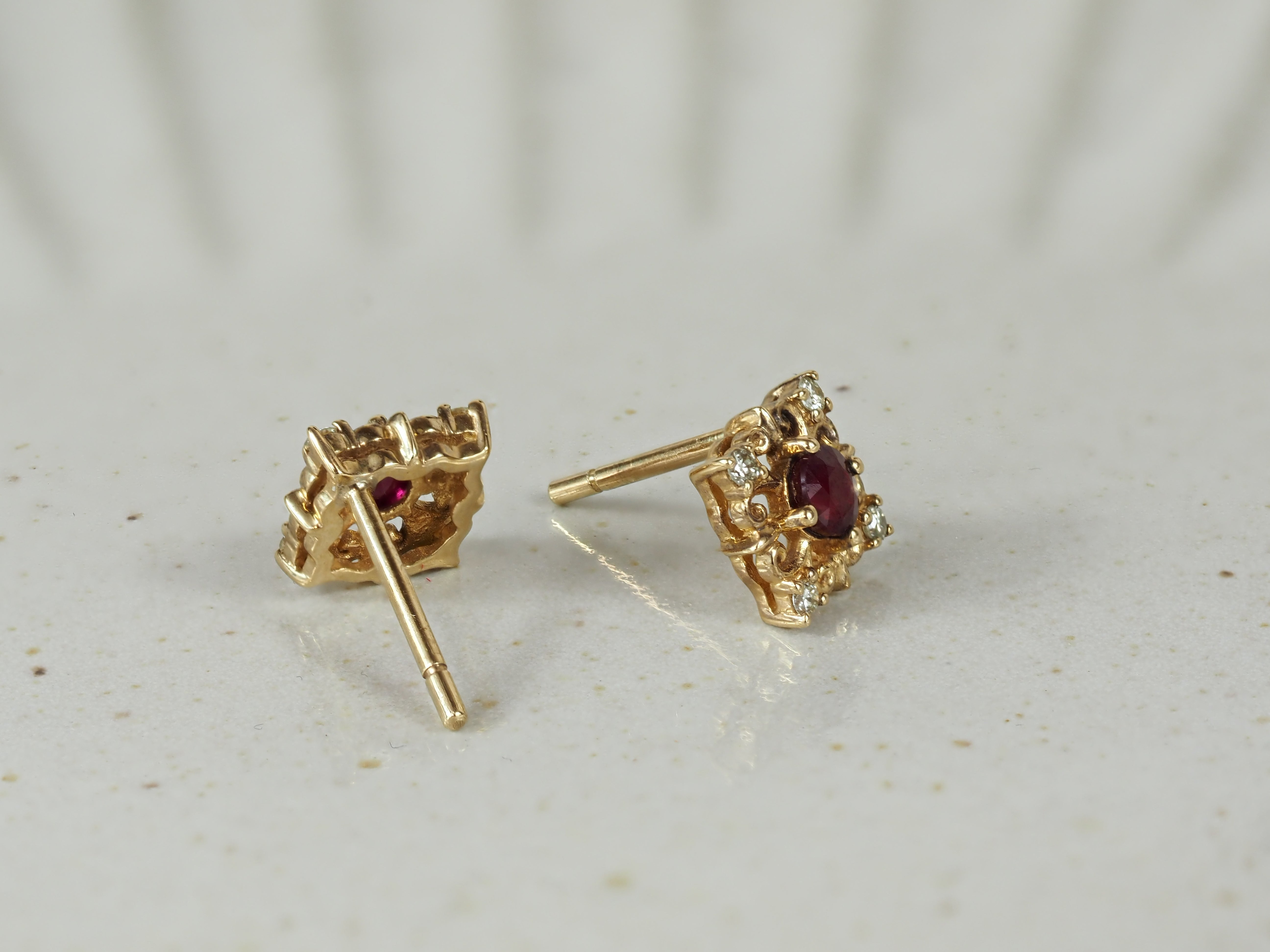 9ct Yellow Gold Ruby and Diamond Stud Earrings