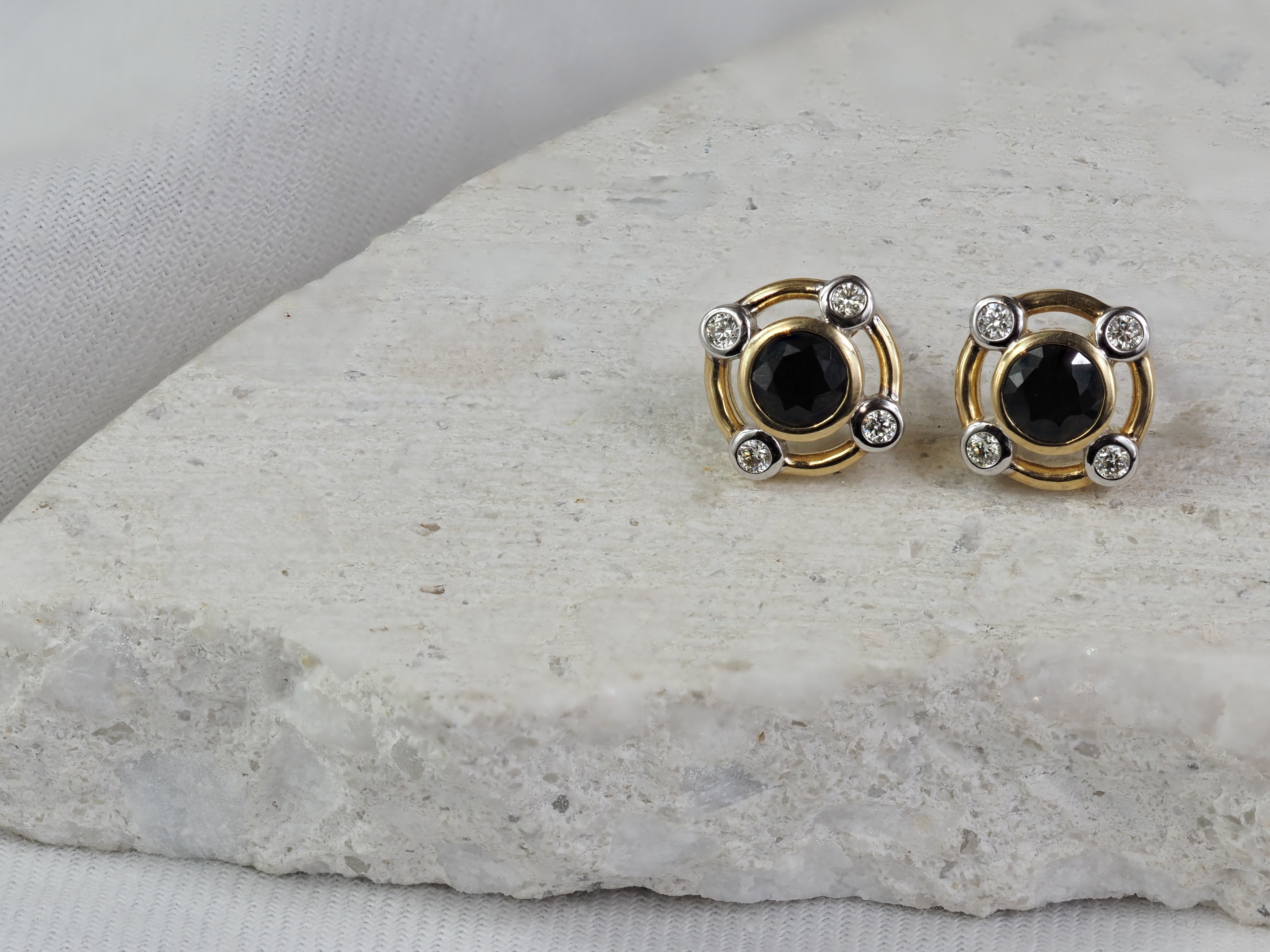 9ct Yellow Gold Sapphire and Diamond Stud Earrings