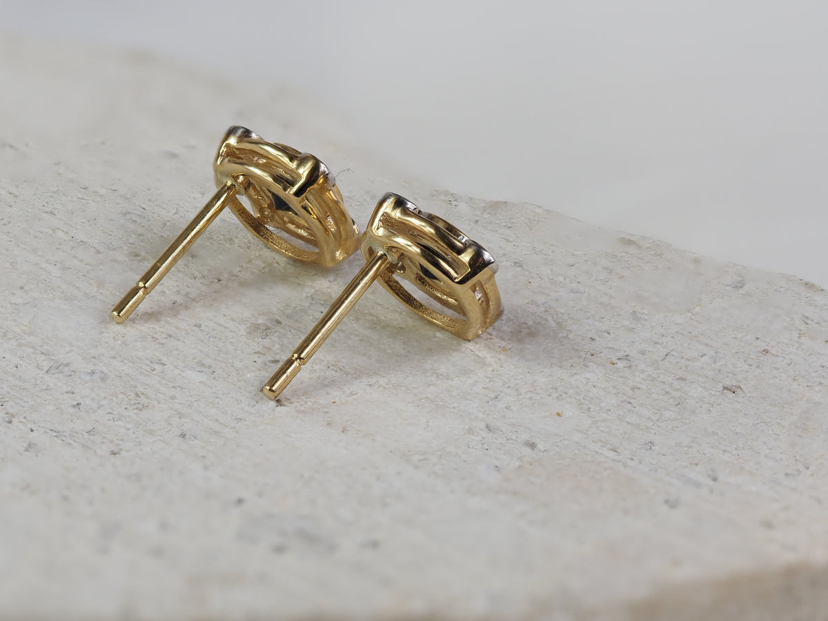 9ct Yellow Gold Sapphire and Diamond Stud Earrings