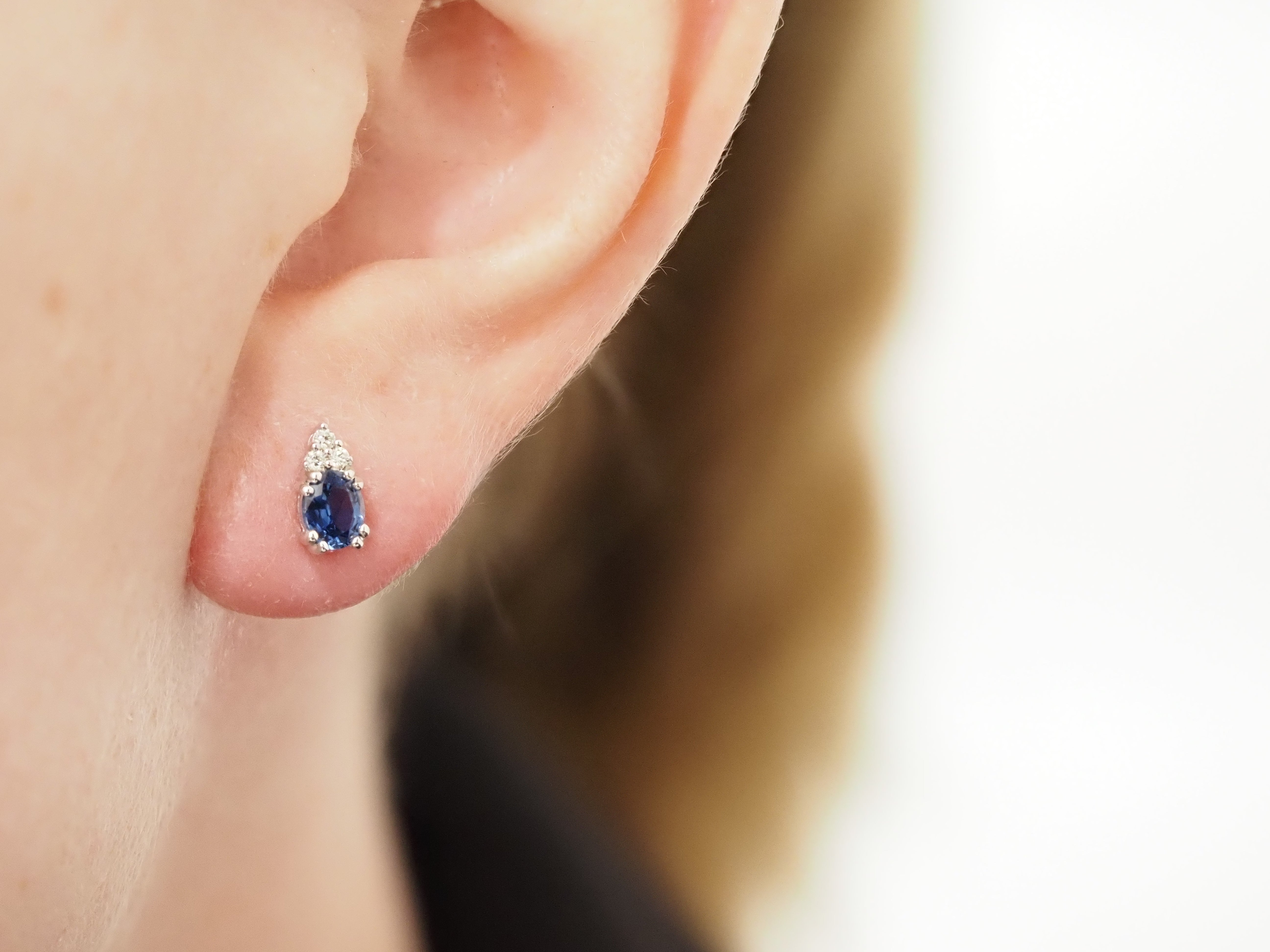 9ct White Gold Ceylon Sapphire and Diamond Stud Earrings