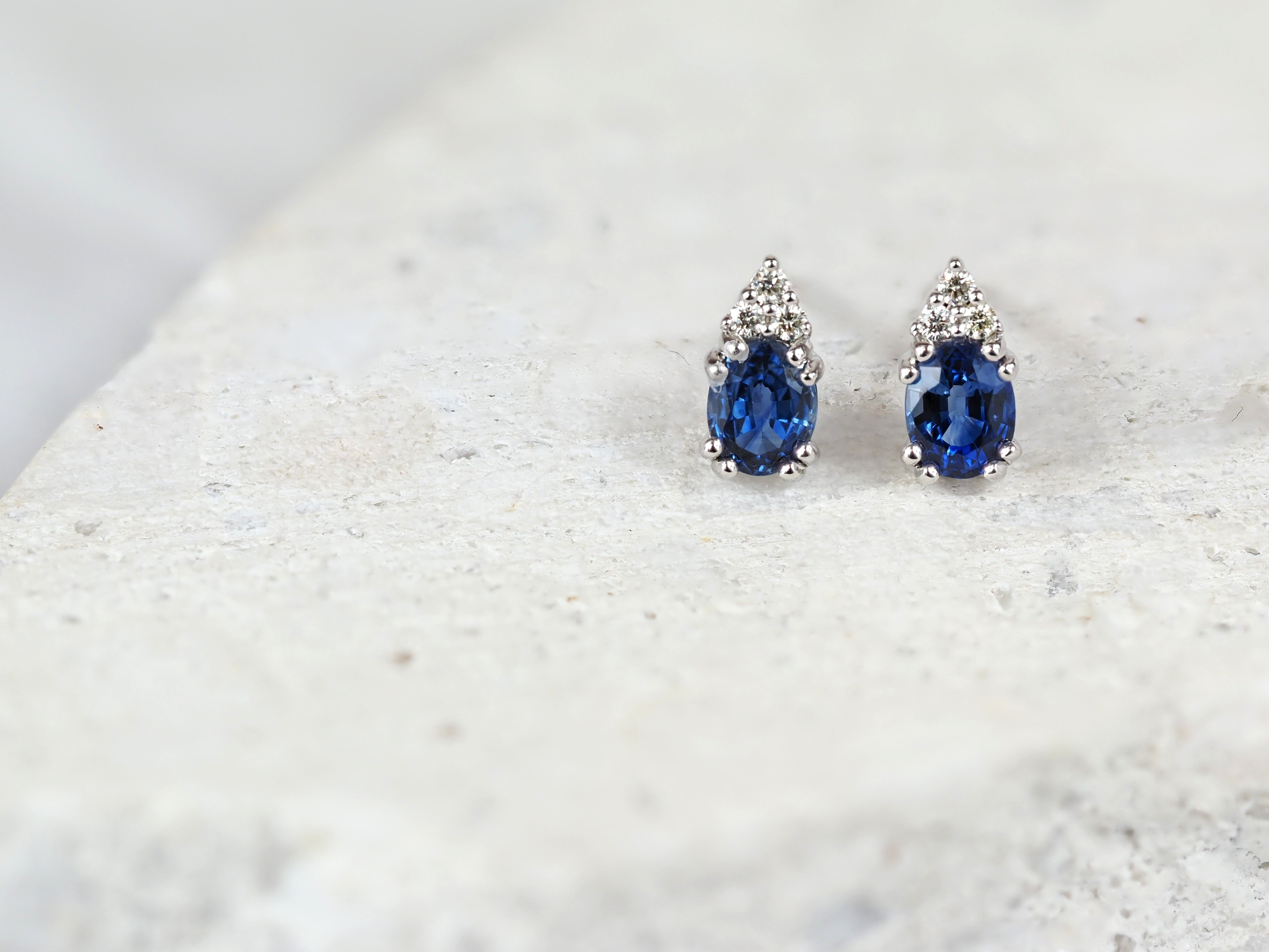 9ct White Gold Ceylon Sapphire and Diamond Stud Earrings