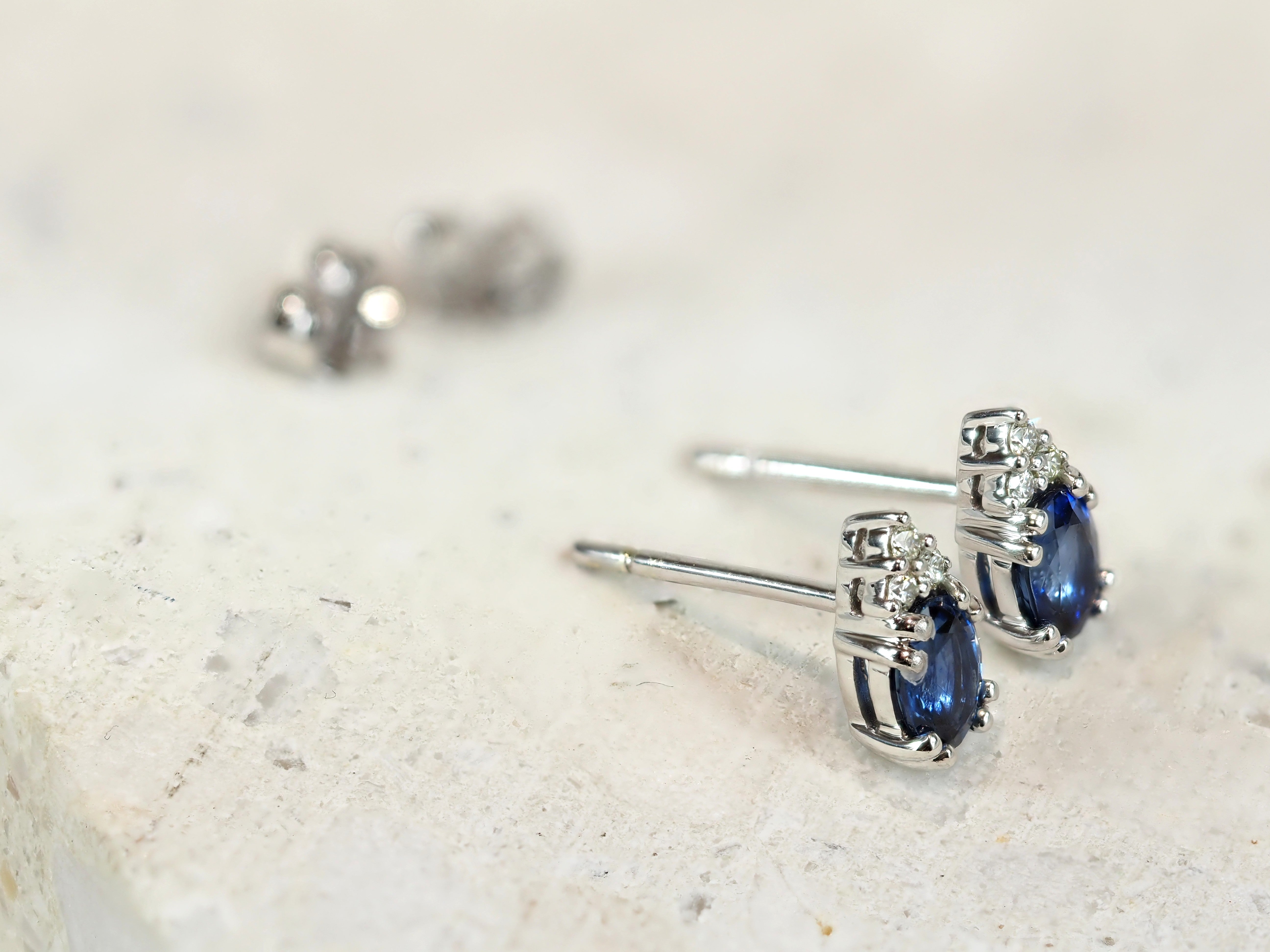 9ct White Gold Ceylon Sapphire and Diamond Stud Earrings