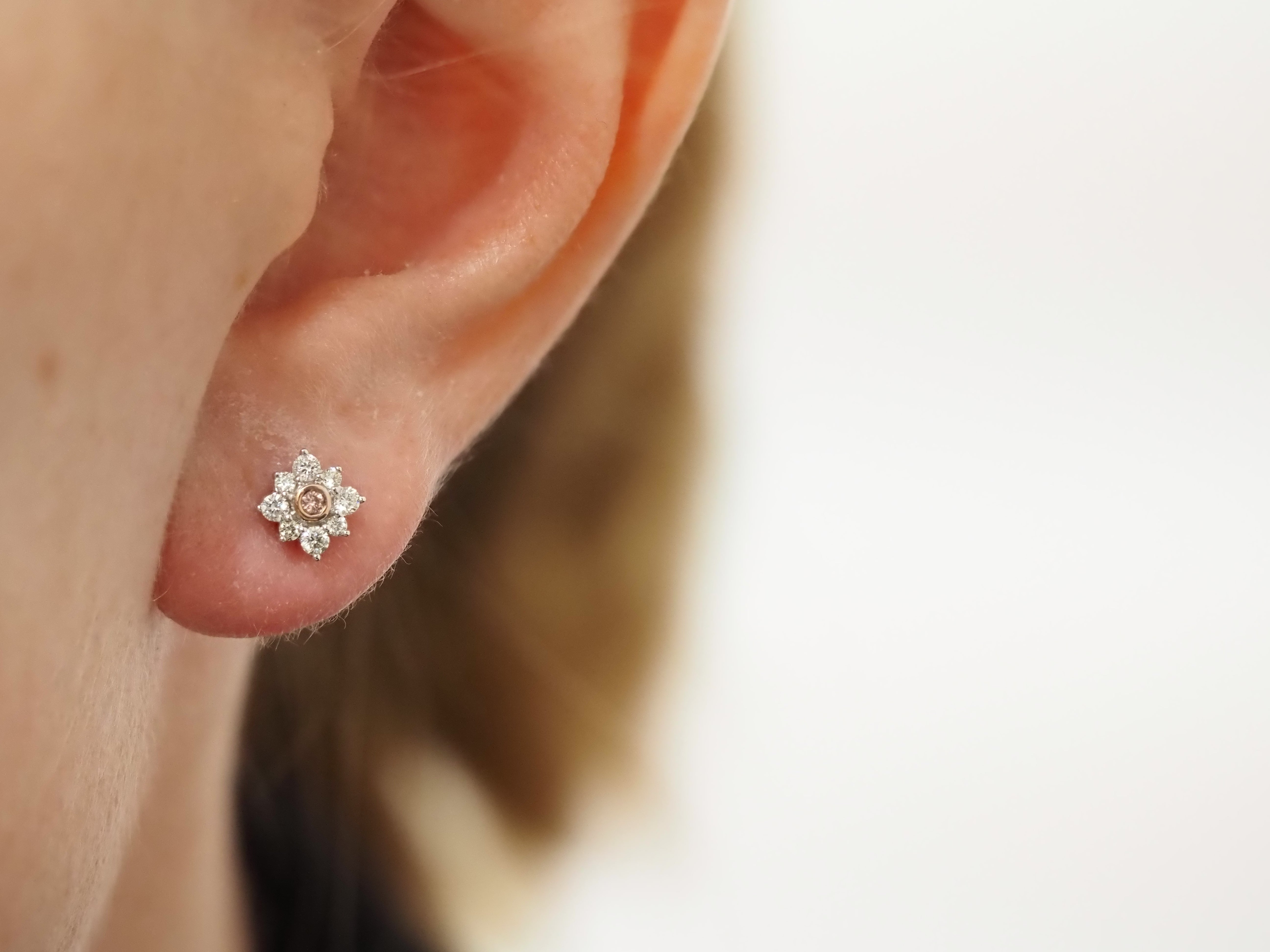 9ct Rose and White Gold 'Pink Caviar' Argyle Diamond Stud Earrings