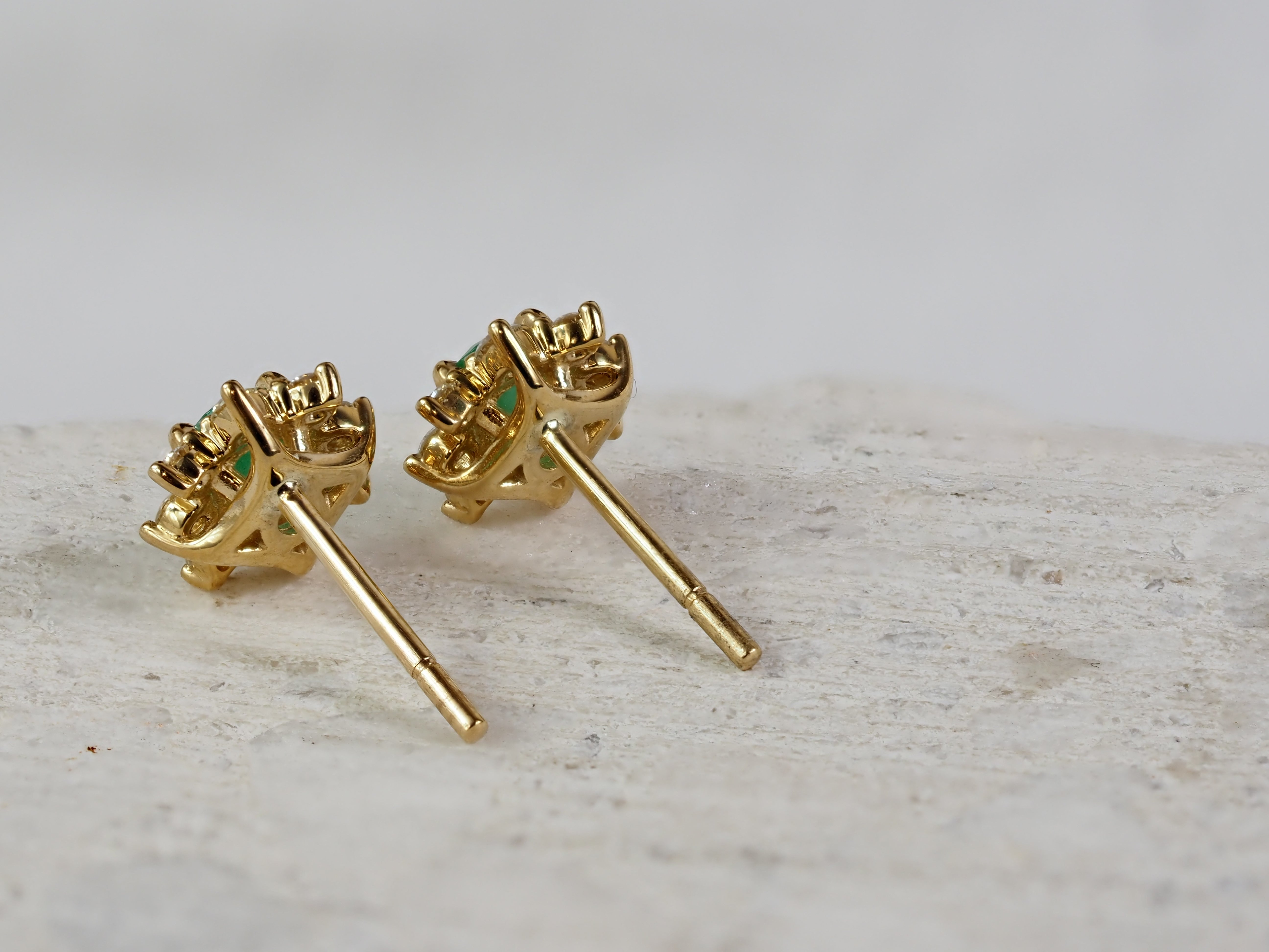 9ct Yellow Gold Emerald and Diamond Stud Earrings