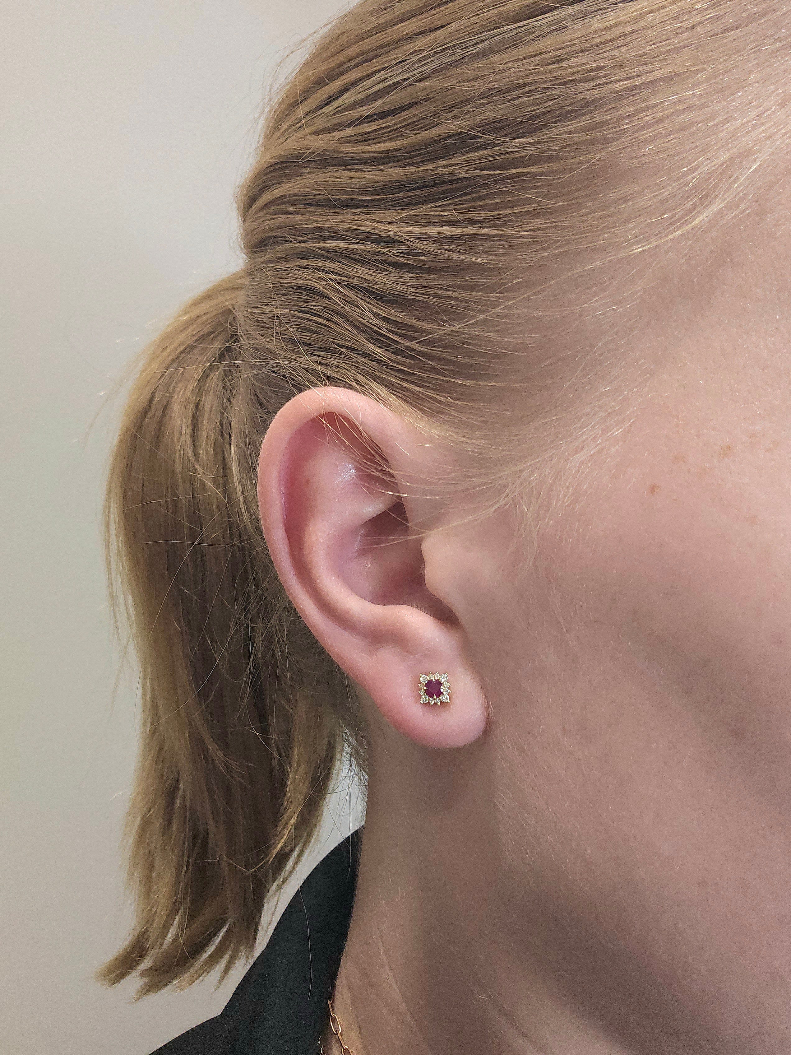 9ct Yellow Gold Ruby and Diamond Stud earrings