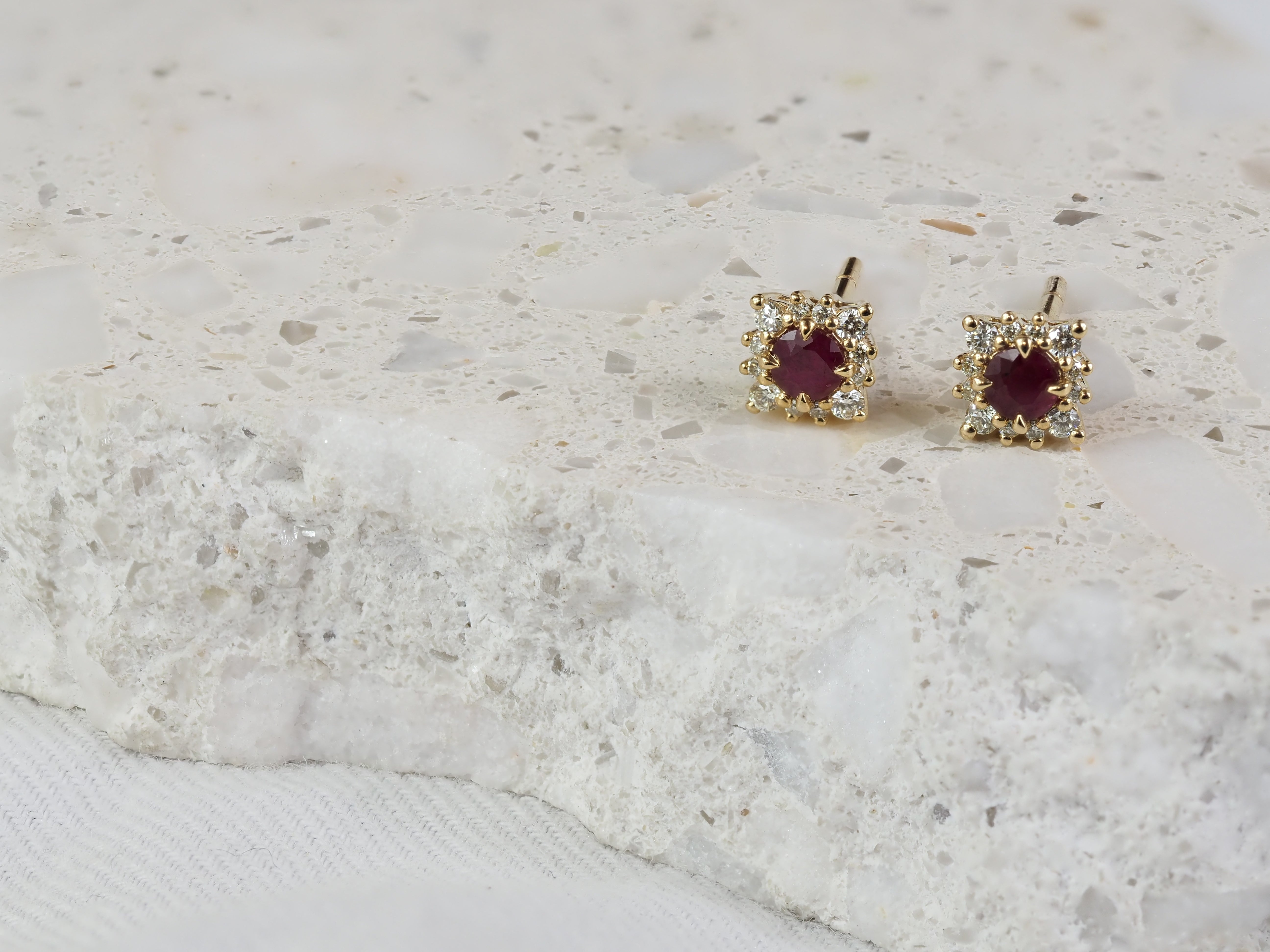 9ct Yellow Gold Ruby and Diamond Stud earrings