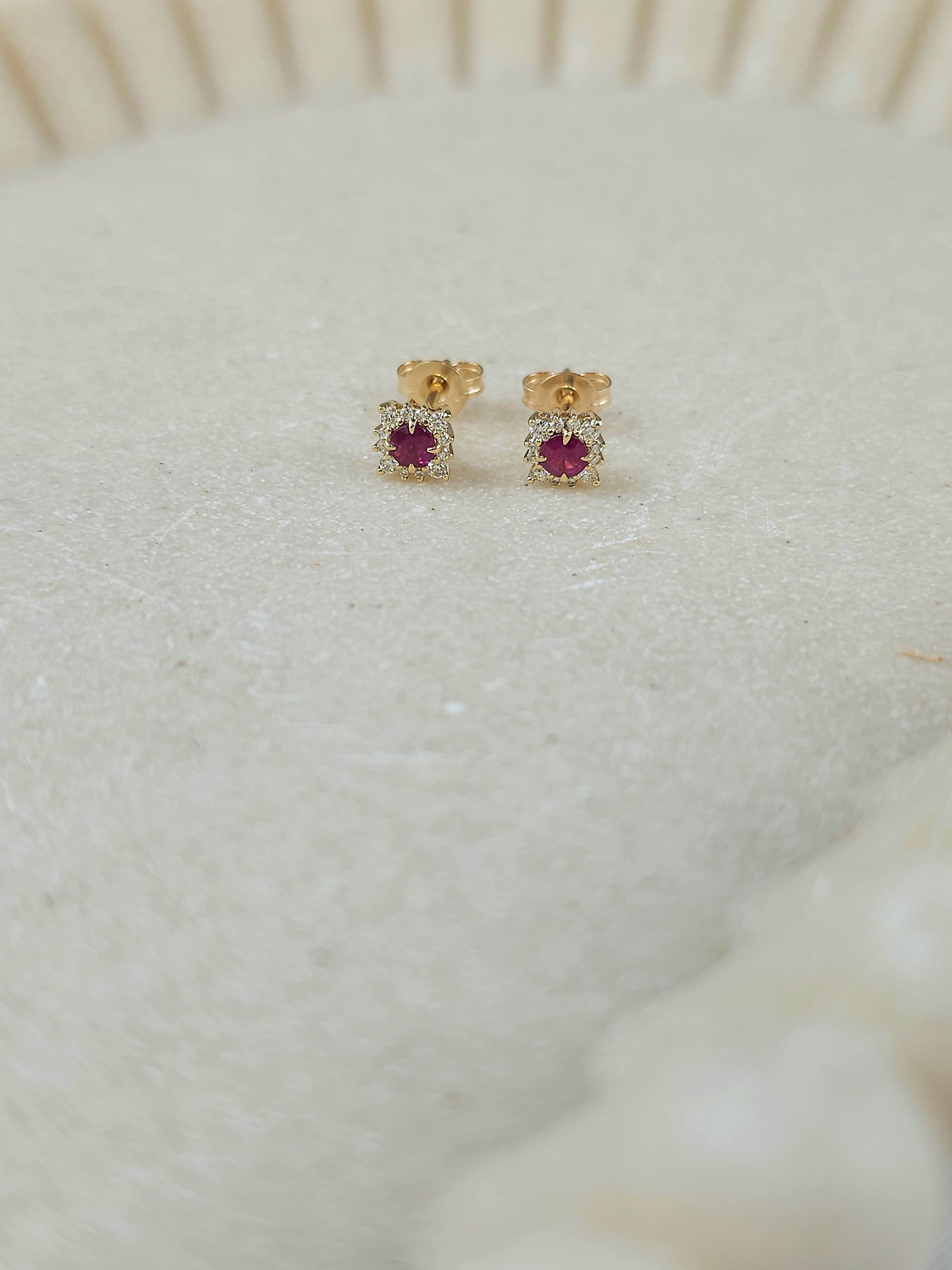 9ct Yellow Gold Ruby and Diamond Stud earrings