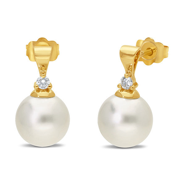 9ct Yellow Gold Diamond and South Sea Pearl Stud Earrings