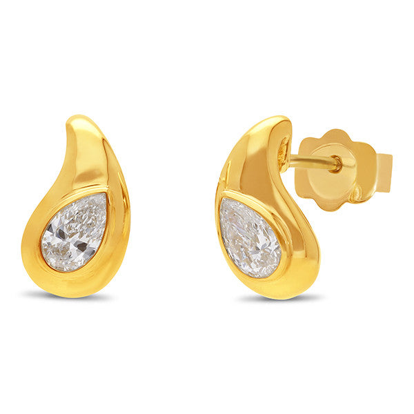 9ct Yellow Gold Pear Cut Lab-Grown Diamond Stud Earrings, 0.50ct Total